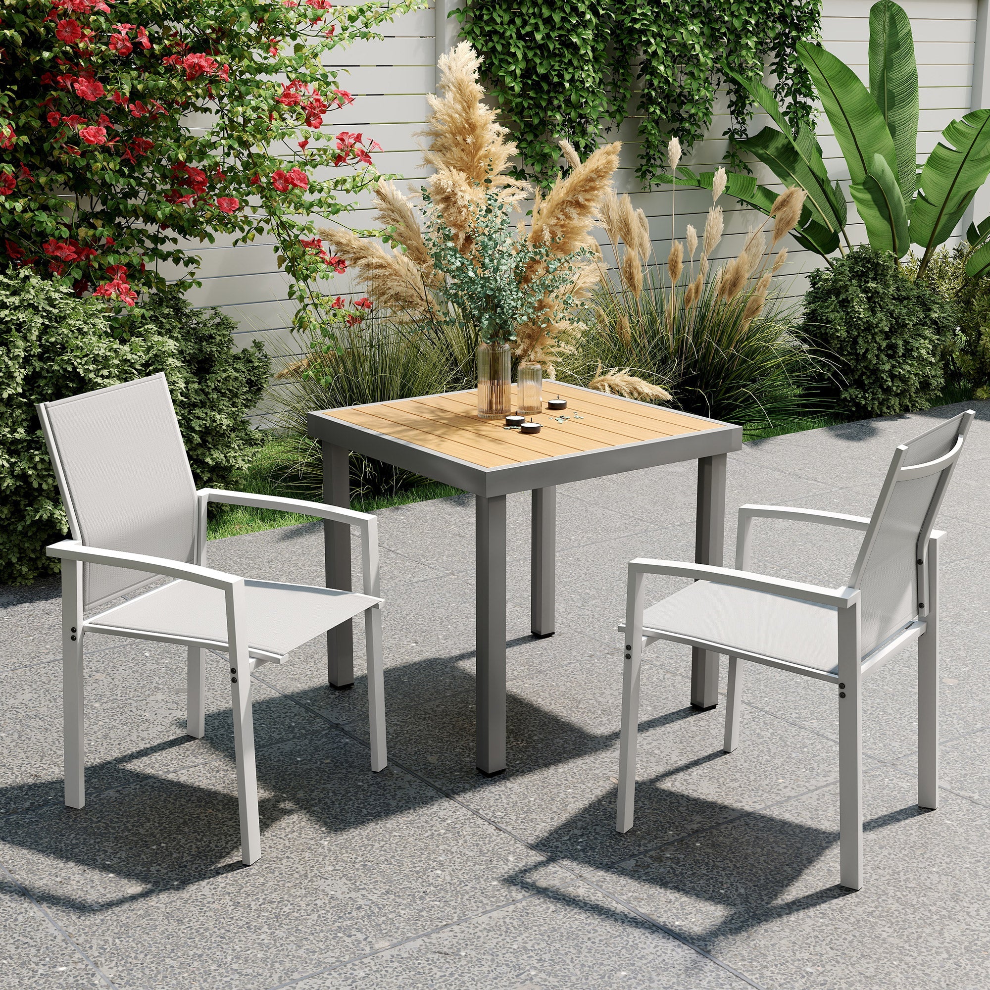 EasyComfort Set 2 Sedie da Giardino Impilabili with Seduta Traspirante, in Acciaio e Textilene, 56x58x89 cm, Grigio Chiaro