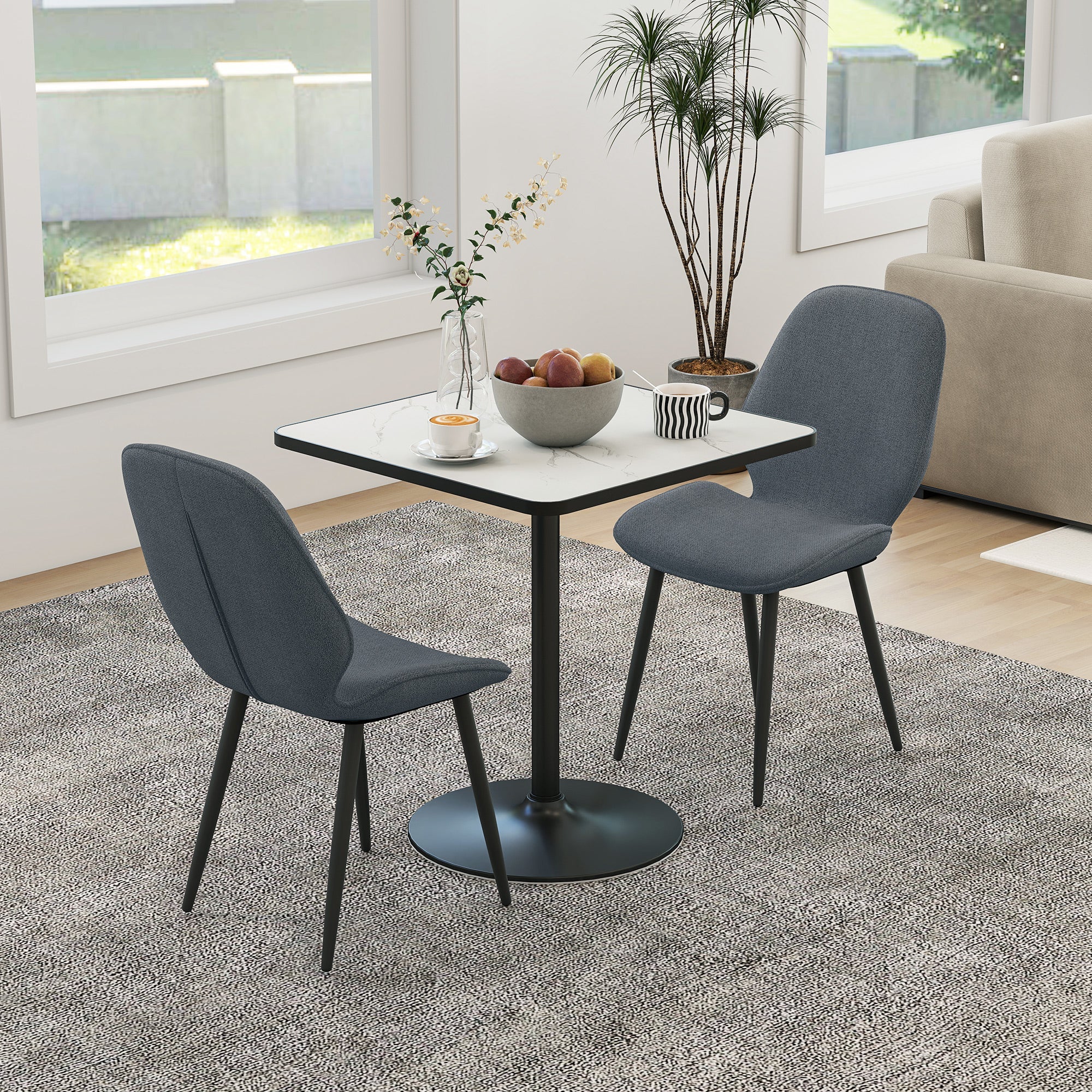 EasyComfort Set 2 Sedie da Pranzo with Schienale Ricurvo, in Tessuto Effetto Lino, Schiuma e Acciaio, 46x56x86 cm, Grigio e black