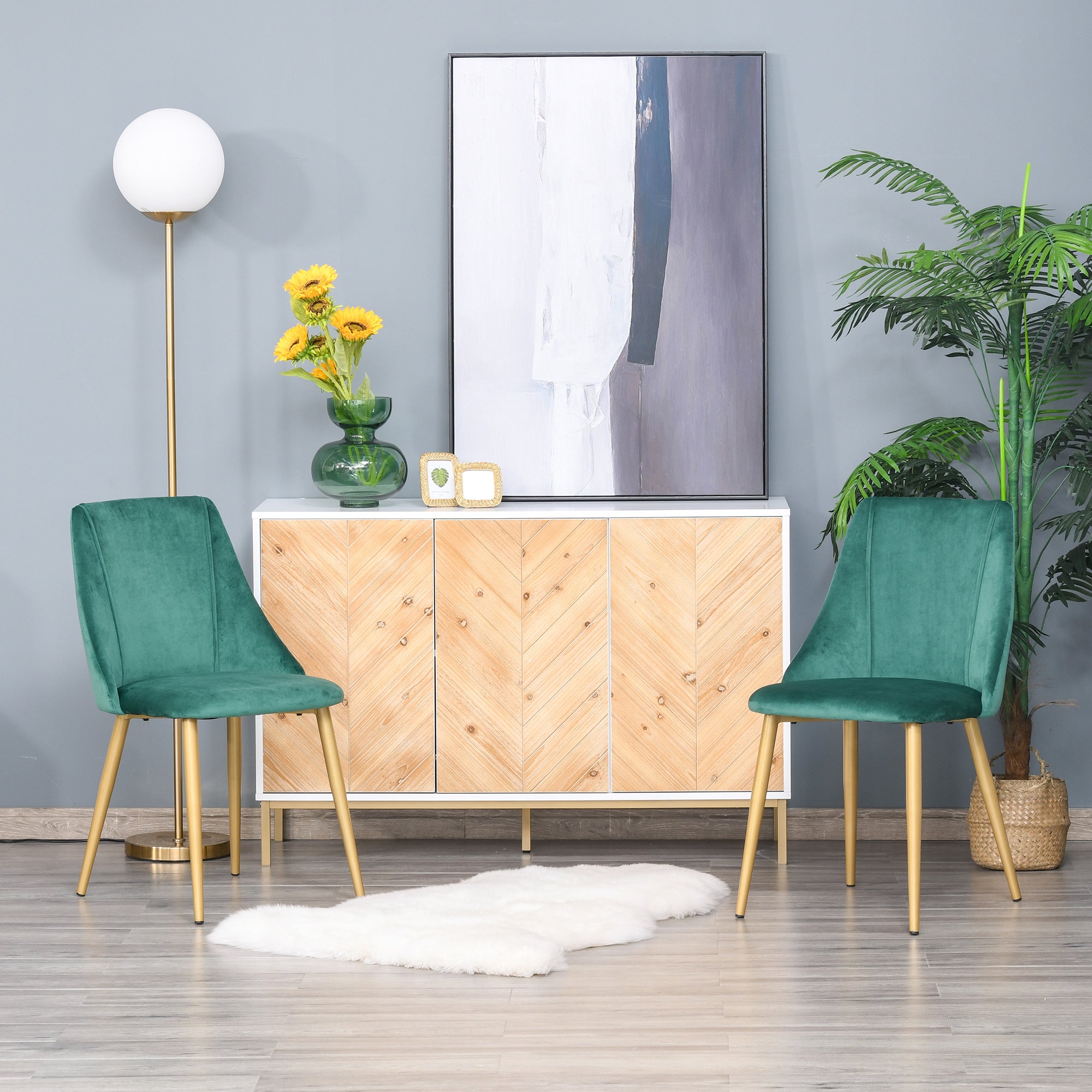 EasyComfort Set 2 Sedie da Pranzo Moderne e Imbottite da Salotto, per Soggiorno e Cucina, schienali ergonomici e gambe in legno, Verde