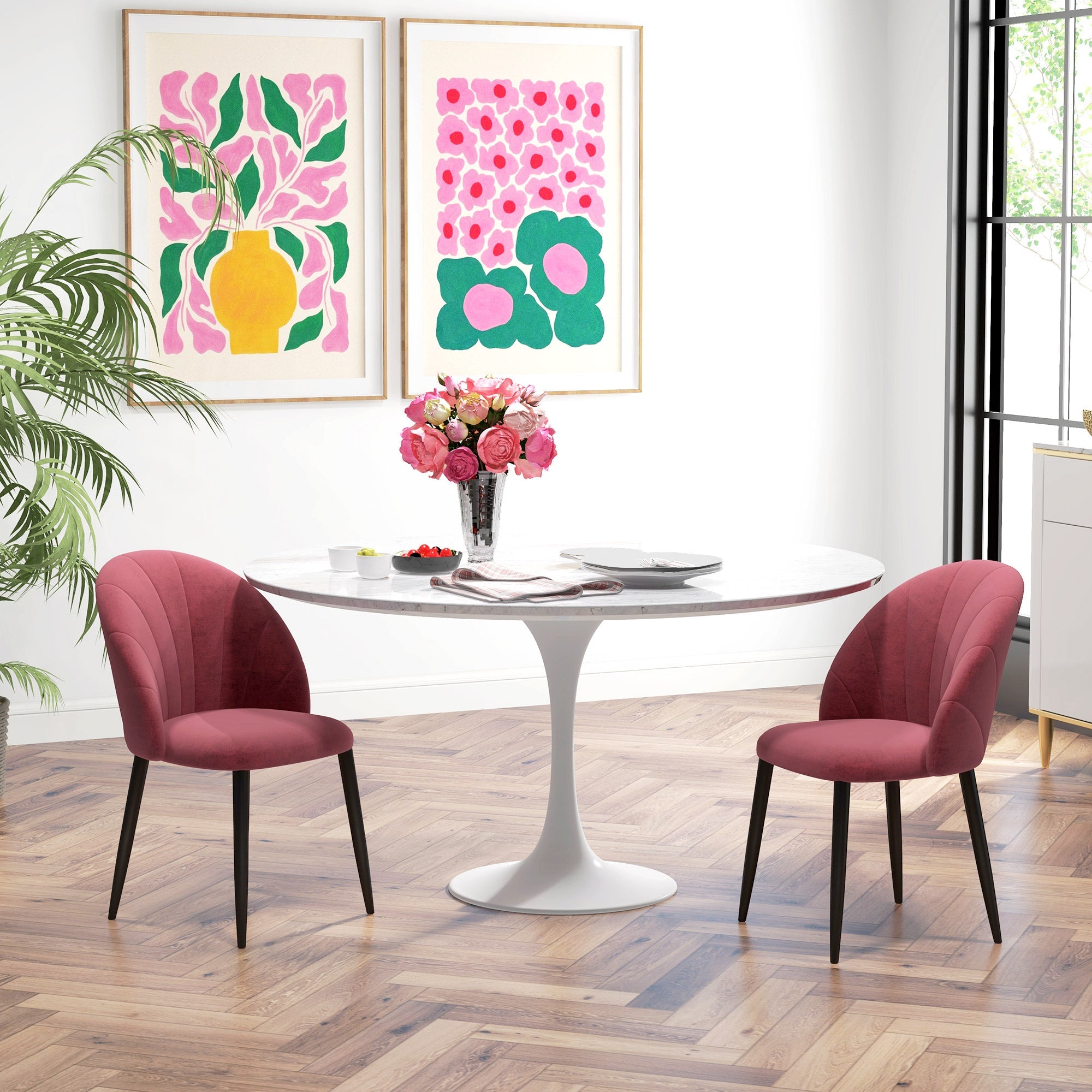 EasyComfort Set 2 eetkamerstoelen met fluweeleffect, rood