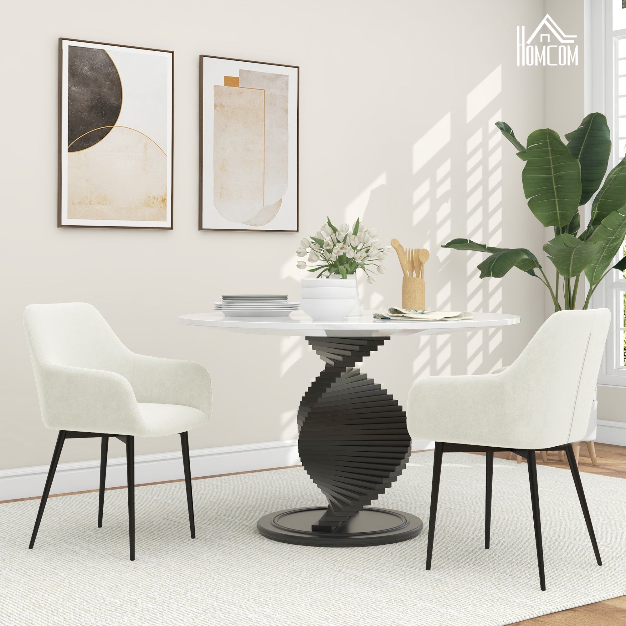 EasyComfort Set 2 Sedie Moderne Nordiche Imbottite with Braccioli Ricurvi in Tessuto Effetto Velluto, per Soggiorno, Sala da Pranzo, Crema