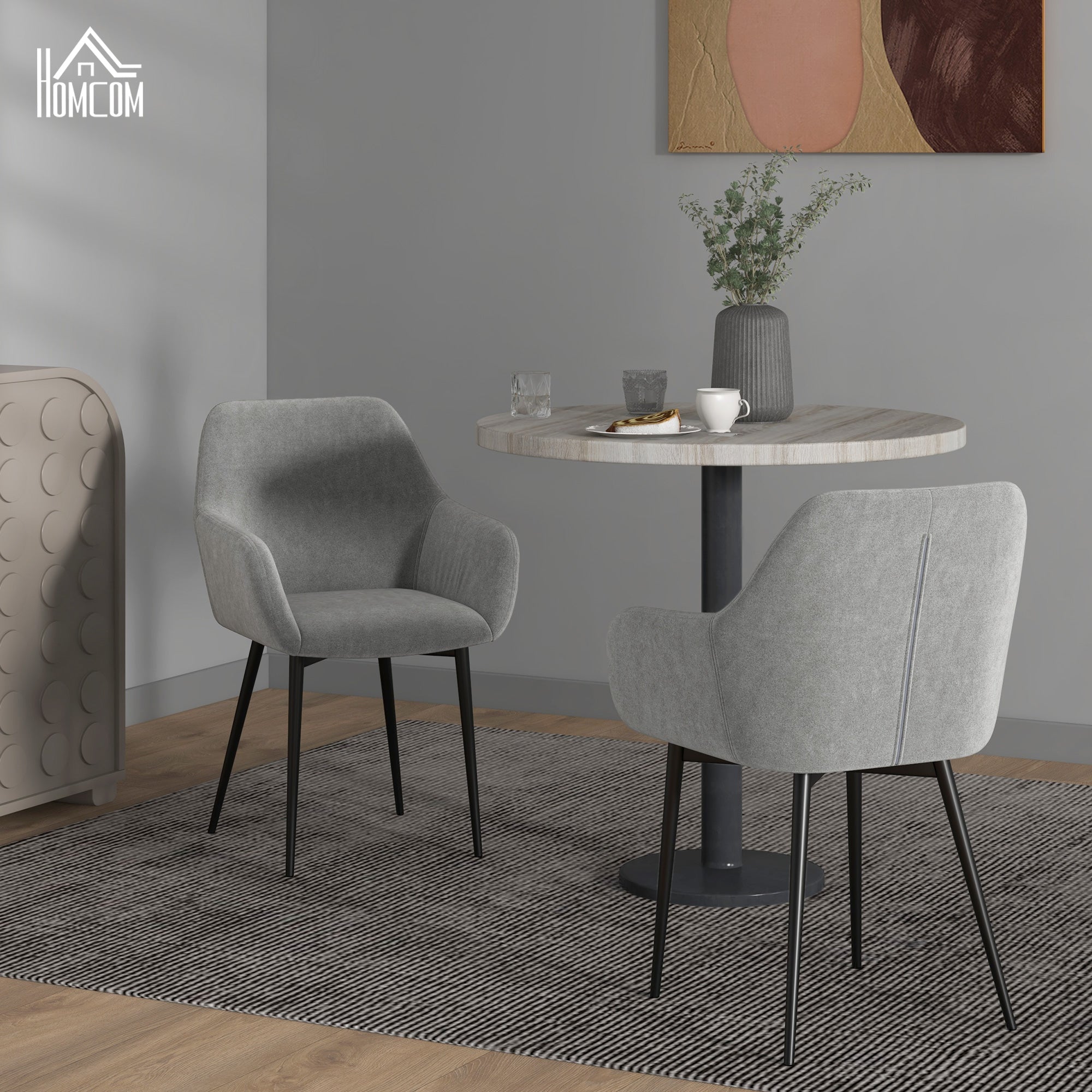 EasyComfort Set van 2 Eetkamerstoelen fluweellook, 54x57x80 cm, donkergrijs
