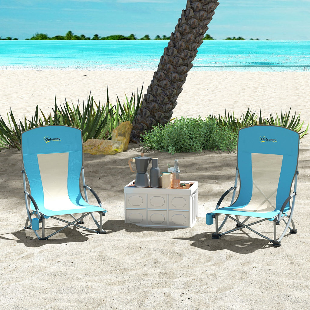 EasyComfort Set 2 opvouwbare strandstoelen met armleuningen, blauw