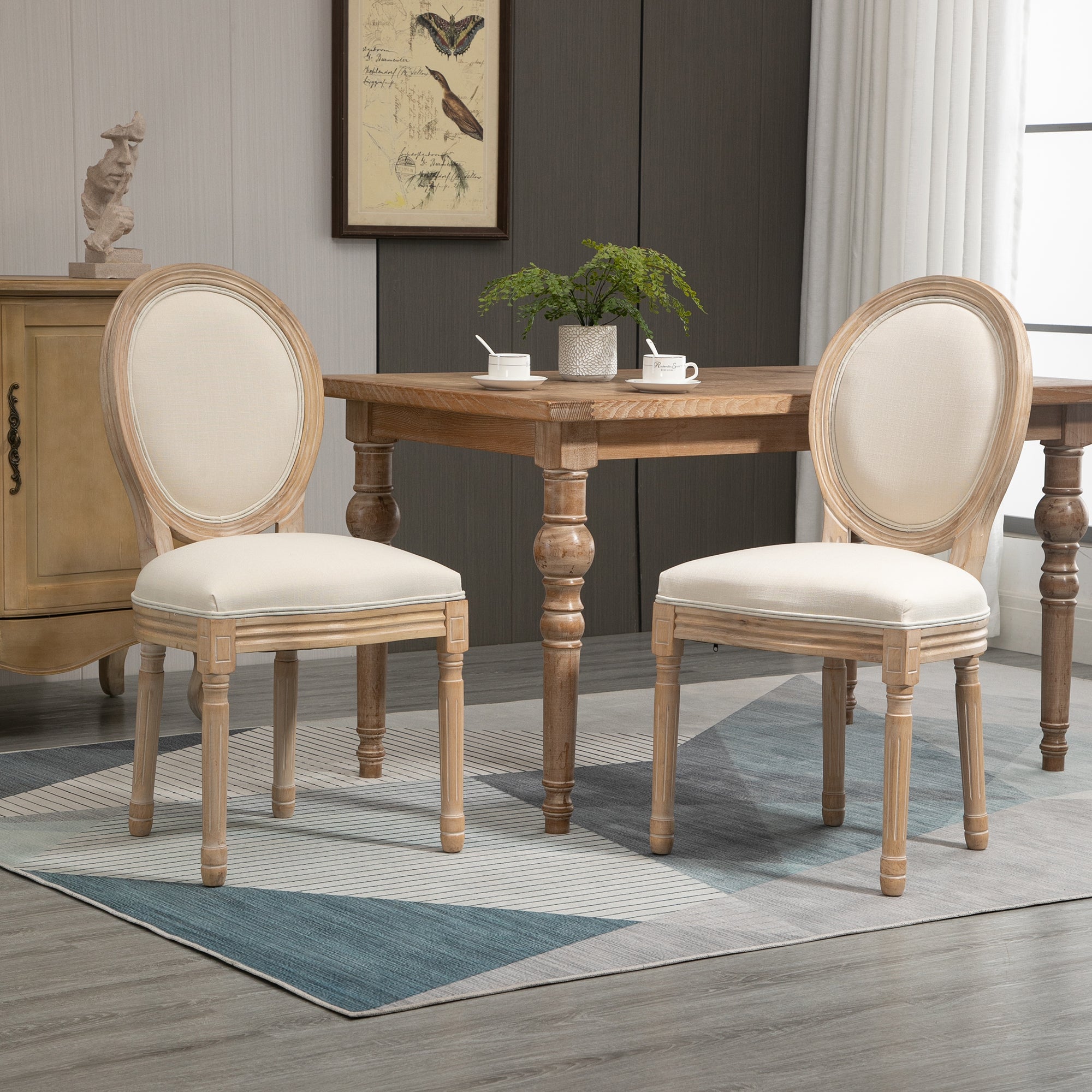 EasyComfort Set 2 gestoffeerde eetkamerstoelen crème linnenlook 49x56x96 cm