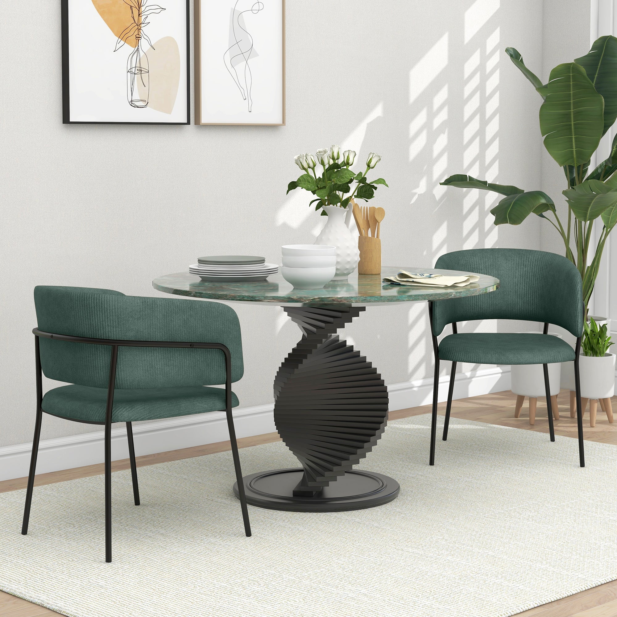 EasyComfort Set 2 Sedie per Cucina Imbottite, in Tessuto Effetto Velluto e Acciaio, 57x53x73 cm, Verde