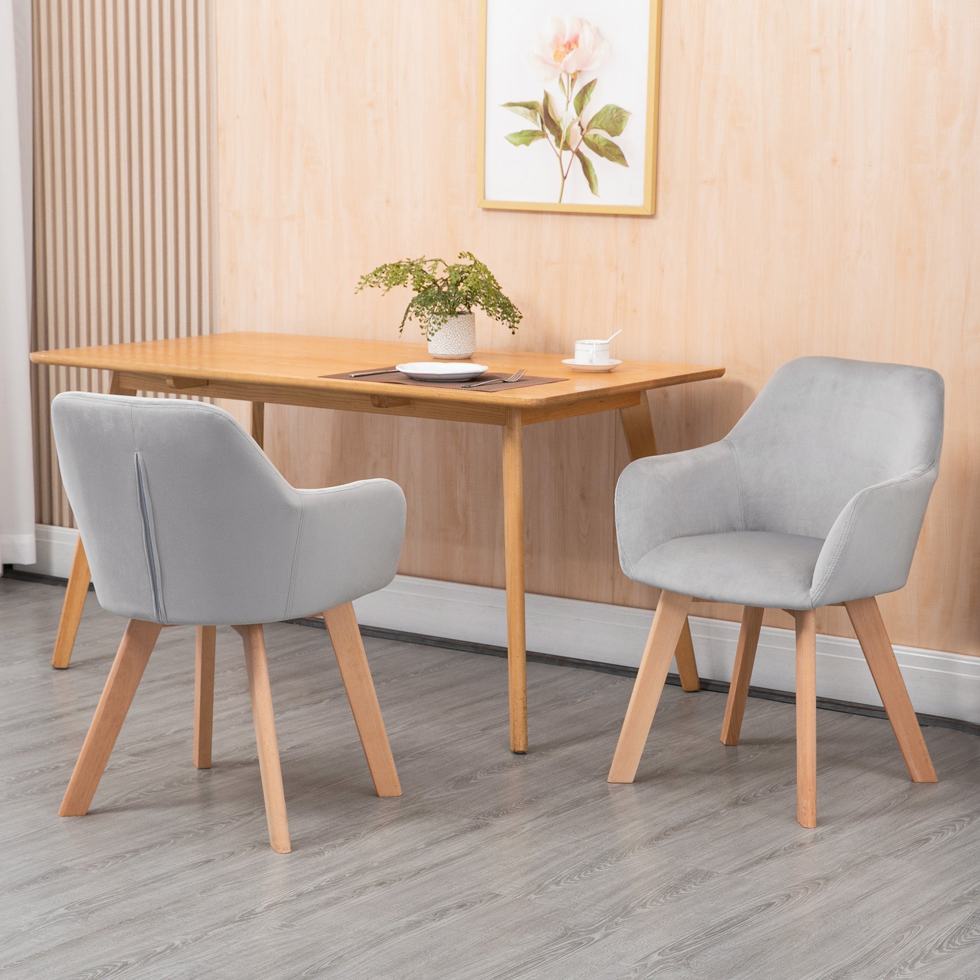 EasyComfort Set van 2 fluwelen eetkamerstoelen met armleuningen, grijs