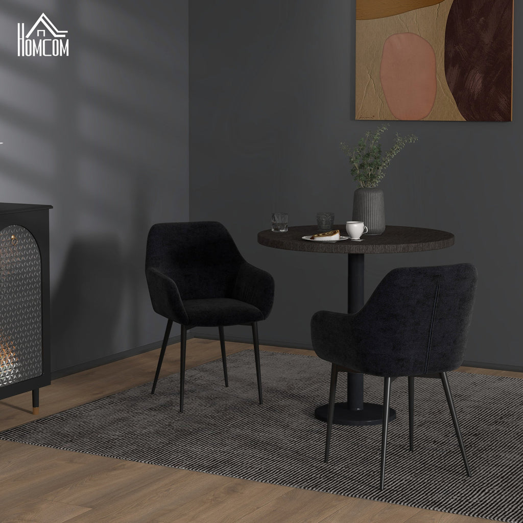 EasyComfort Set 2 Sedie per Sala da Pranzo Moderne with Braccioli, Seduta Imbottita e Gambe in Acciaio, 54x57x80cm, black