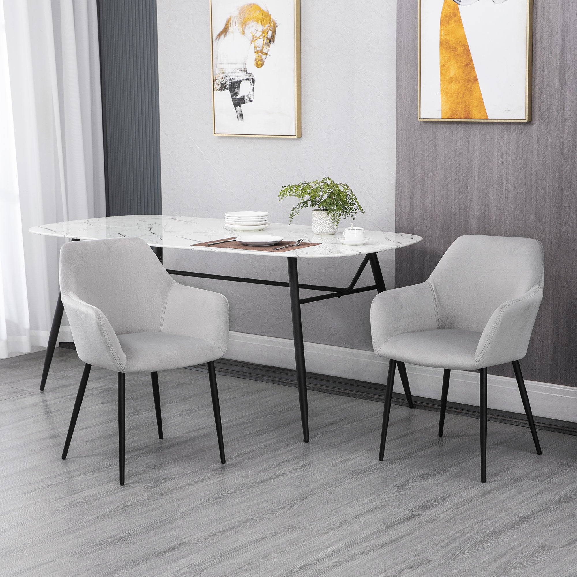 Easycomfort Set 2 Sedie per Soggiorno Nordiche with Schienale e Braccioli Ricurvi e Seduta Imbottita, 54x57x80 cm, Grigio