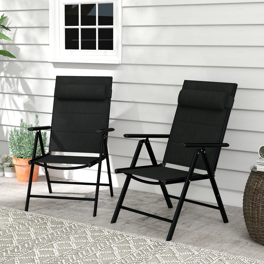 EasyComfort Set 2 Sedie Pieghevoli with Schienale Reclinabile e Poggiatesta, in Alluminio e Poliestere, 54x67x108 cm, black