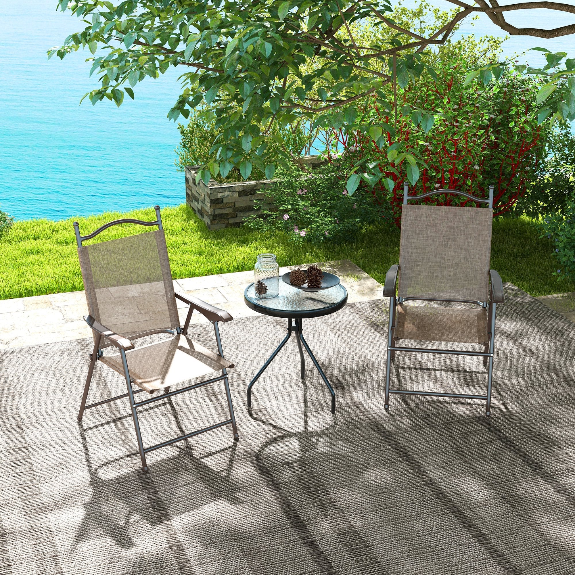 EasyComfort Set 2 Sedie Pieghevoli da Giardino with Braccioli e Seduta in Tessuto Traspirante, Marrone