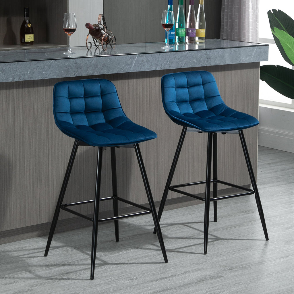 EasyComfort Set 2 Sgabelli Alti da Bar Nordico con Schienale curvato ergonomico e poggiapiedi, Sedie Imbottite per Salotto e cucina, Blu