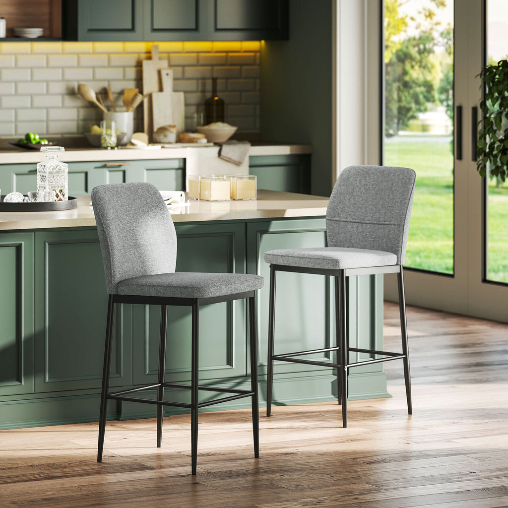 EasyComfort Set 2 Sgabelli Bar in Velluto Moderni with Poggiapiedi e Schienale, 41x52x97 cm, Grigio