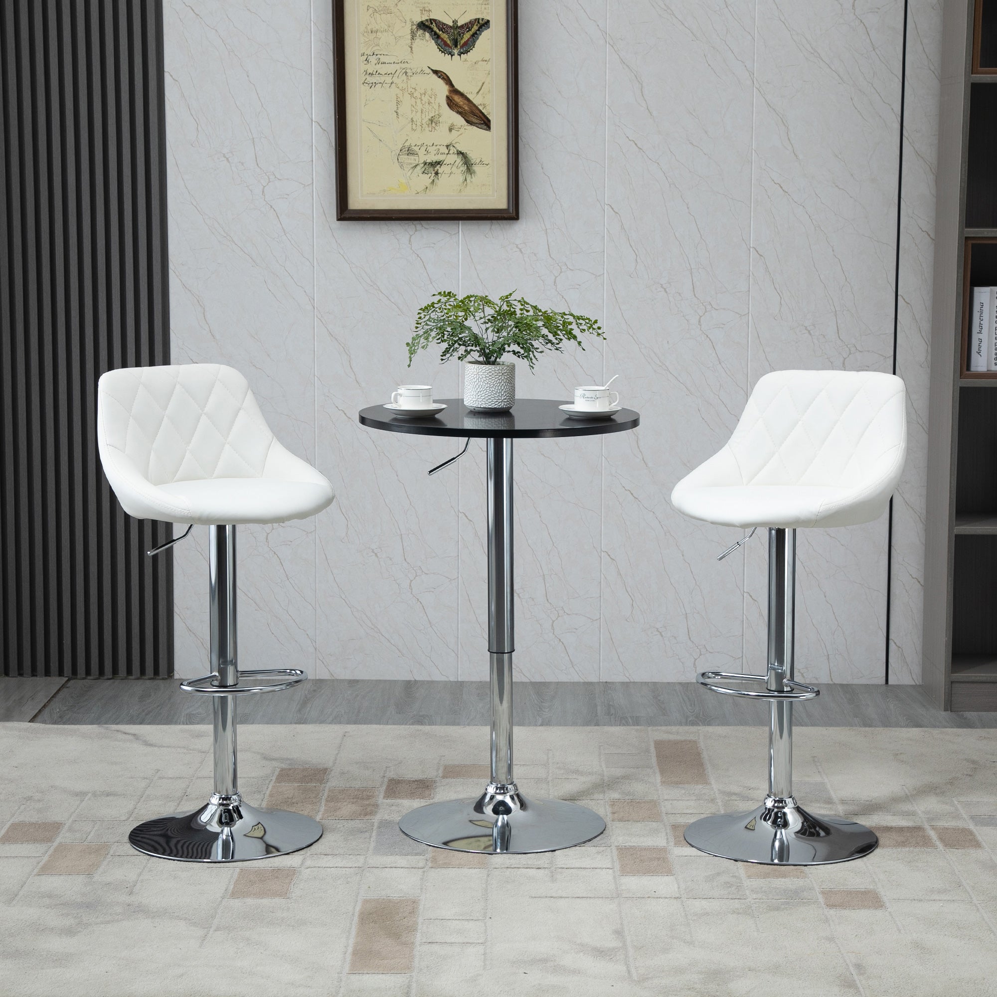 Easycomfort Set 2 Sgabelli da Bar, Altezza Regolabile with Base in Metallo e Seduta in Pelle PU, Sgabelli Moderni with Schienale e Poggiapiedi, 46x48x83-104cm, white