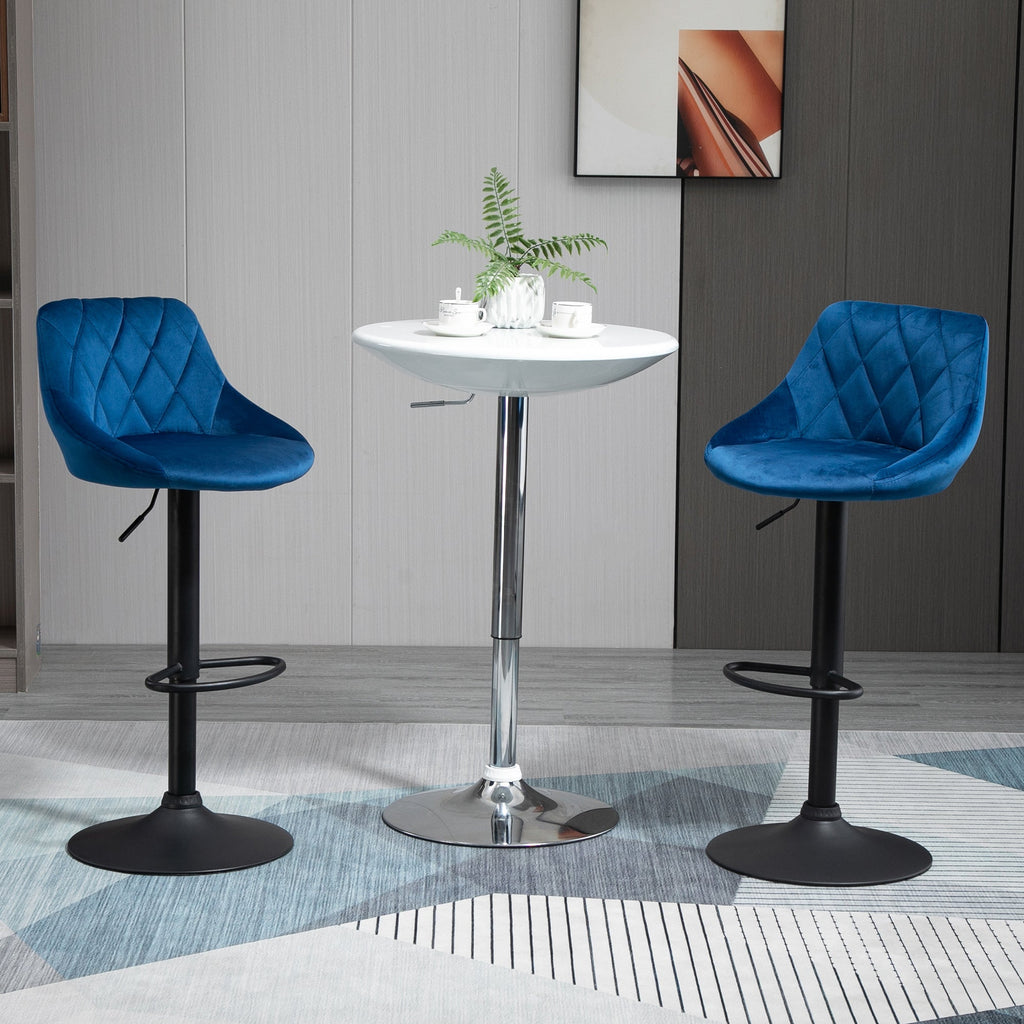 EasyComfort Set 2 Sgabelli Alti da Cucina e bar Moderno with Schienale e Poggiapiedi, Seduta girevole e regolabile, 46x48x83-104cm, Blu