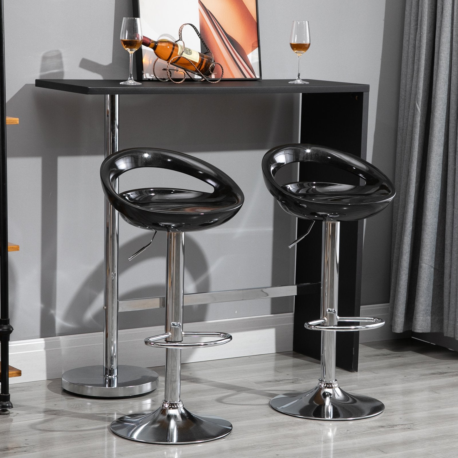 Easycomfort Set 2 Sgabelli da Bar Alti, Sgabelli Girevoli a 360°, with Schienale e Poggiapiedi, Altezza Regolabile, Base in Acciaio, per Sala da Pranzo e Cucina, 46x41x76-96cm, black