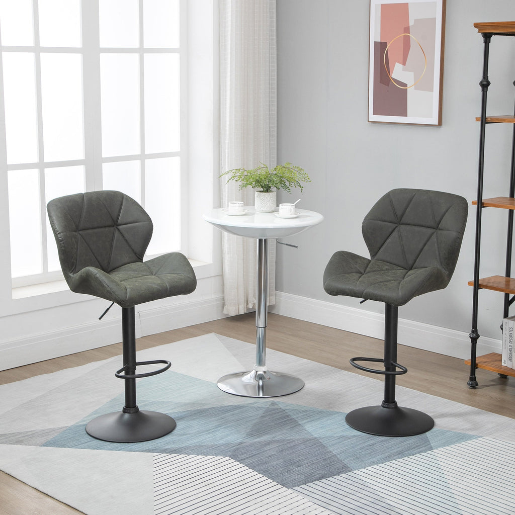 EasyComfort Set 2 Sgabelli Alti da Cucina Moderni with Schienale e Poggiapiedi, da Bar di Design with Base Rotonda, in Similpelle, Verde