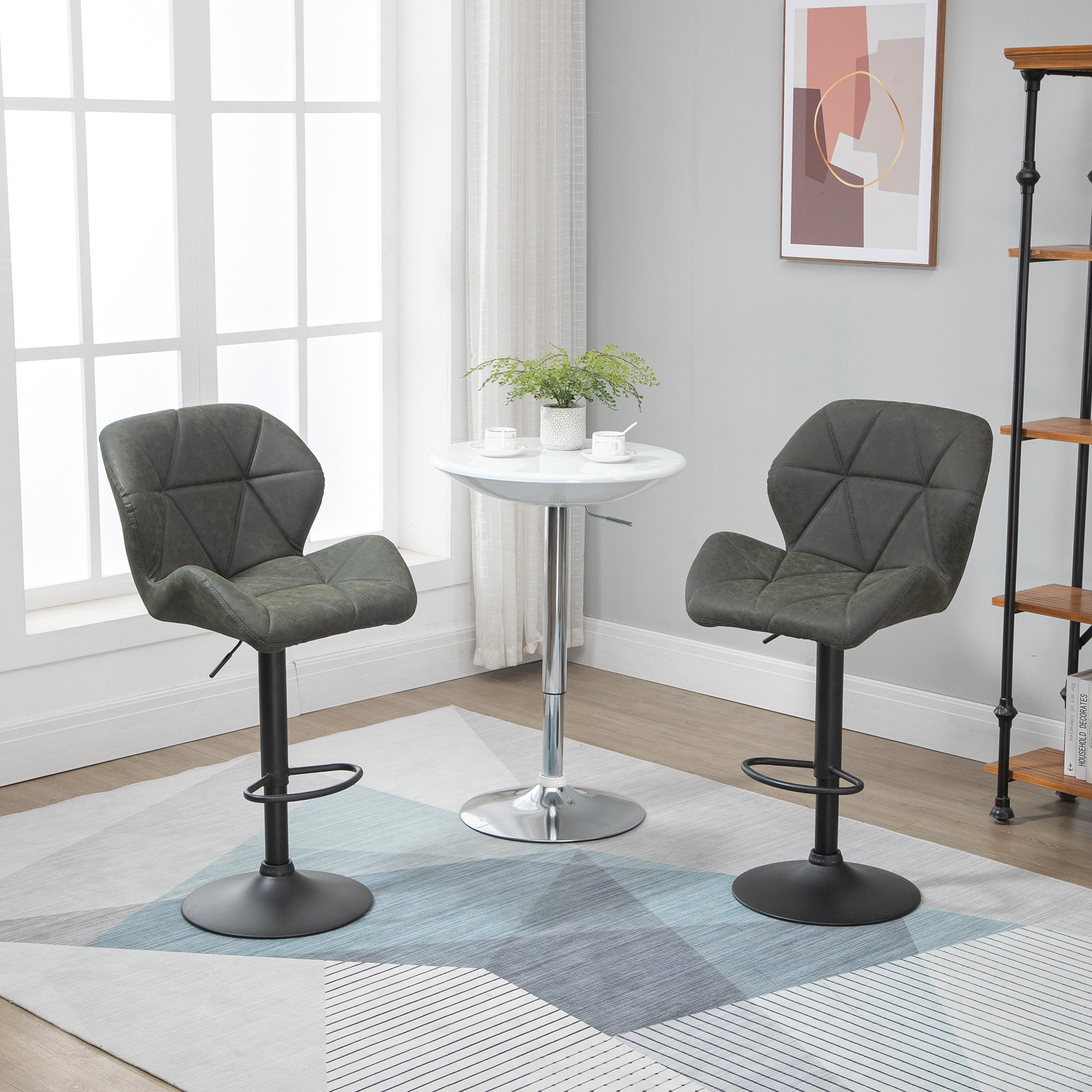 EasyComfort Set 2 Sgabelli Alti da Cucina Moderni with Schienale e Poggiapiedi, da Bar di Design with Base Rotonda, in Similpelle, Verde