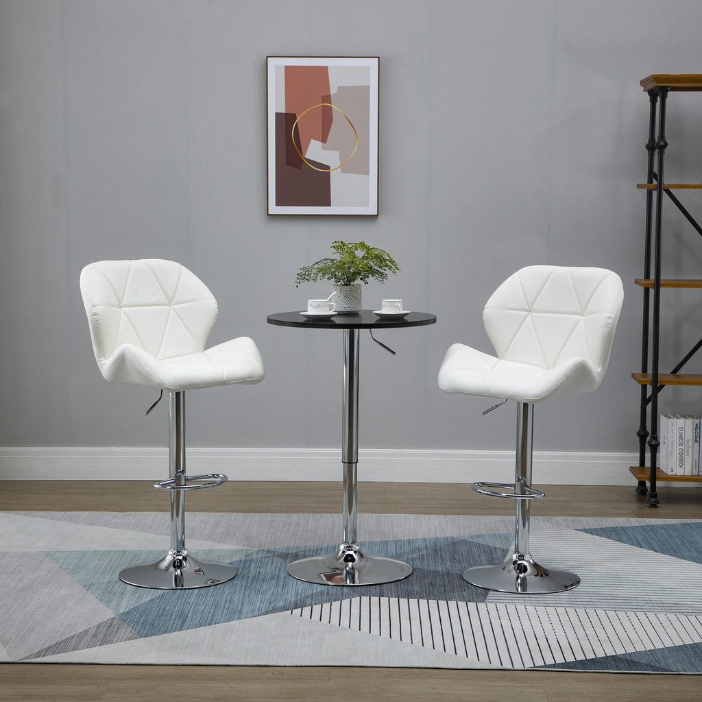 EasyComfort Set 2 Sgabelli Alti da Bar Moderno Girevoli with Altezza Regolabile, Sedia with Rivestimento Similpelle e Base Rotonda, white