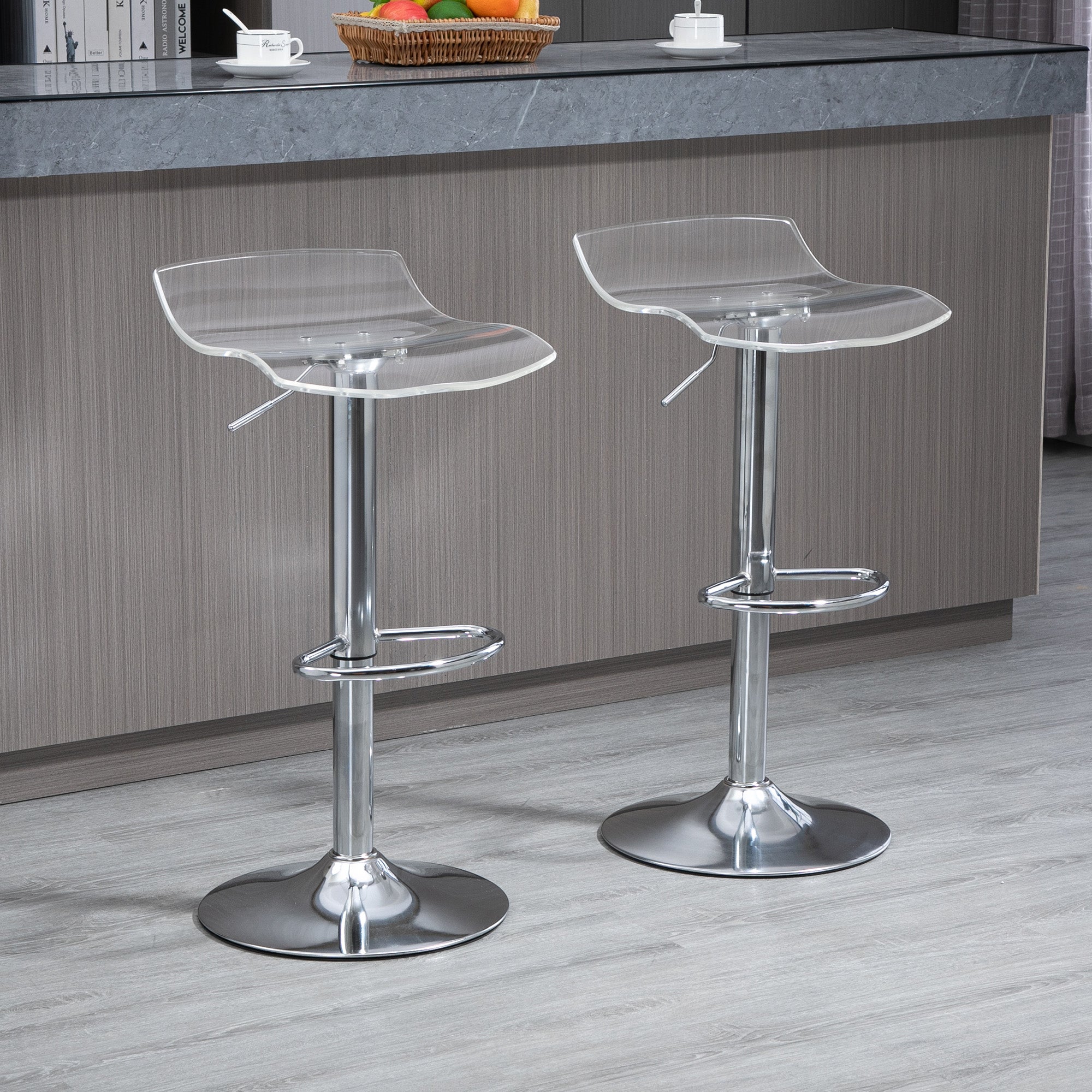 EasyComfort Sgabelli Alti da Bar Moderno barkruk set van 2, verstelbaar, transparant
