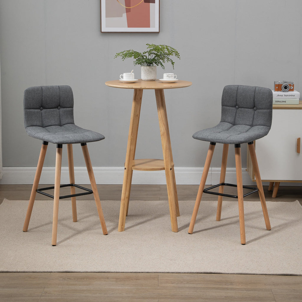EasyComfort Set 2 Sgabelli Alti da Bar Moderno with Schienale e Poggiapiedi, Seduta Imbottita in Tessuto e Gambe in Legno, Grigio