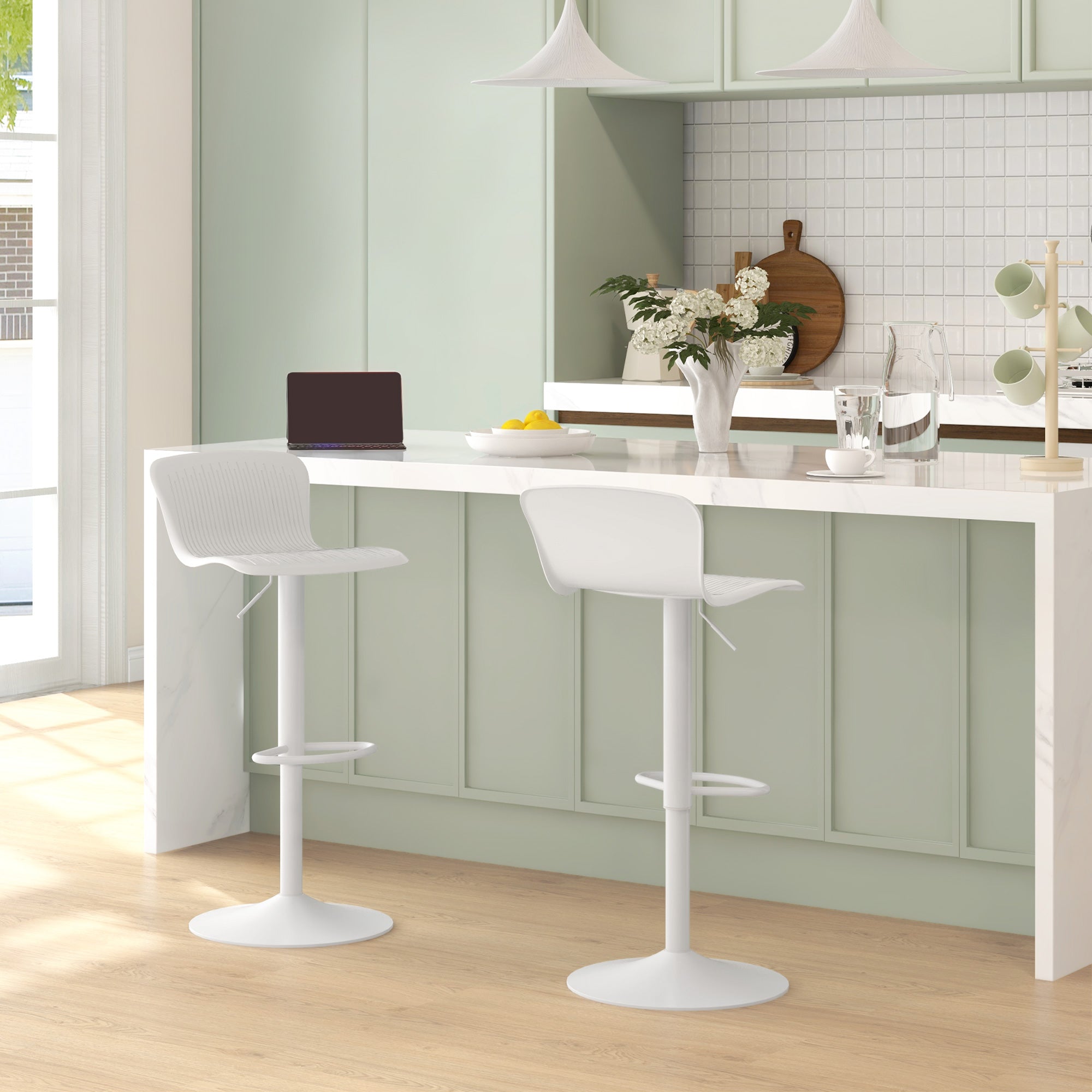 EasyComfort Set van 2 barkrukken met rugleuning, draaibaar, in hoogte verstelbaar - wit