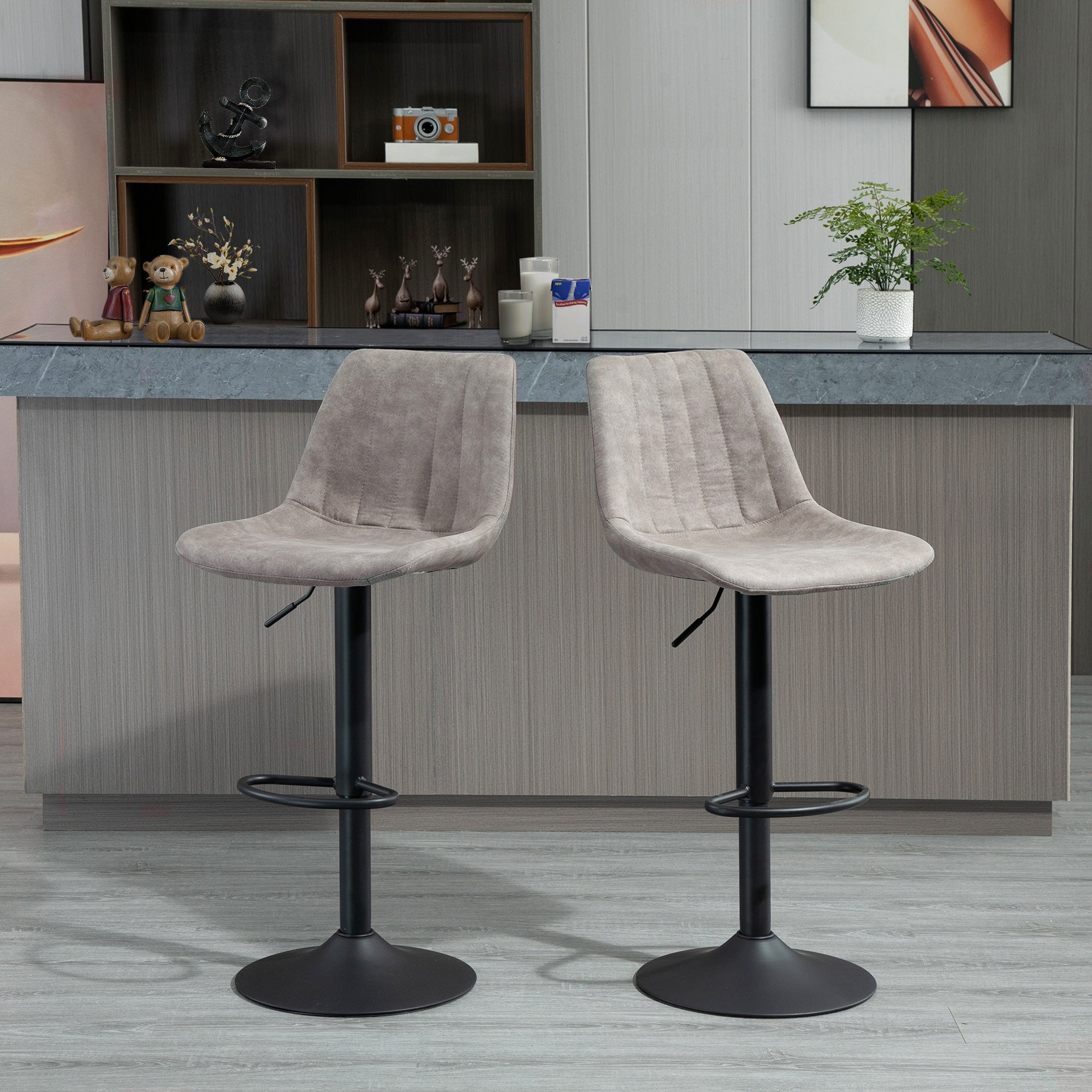 EasyComfort set van 2 barkrukken met rugleuning, hoogteverstelbaar, grijs