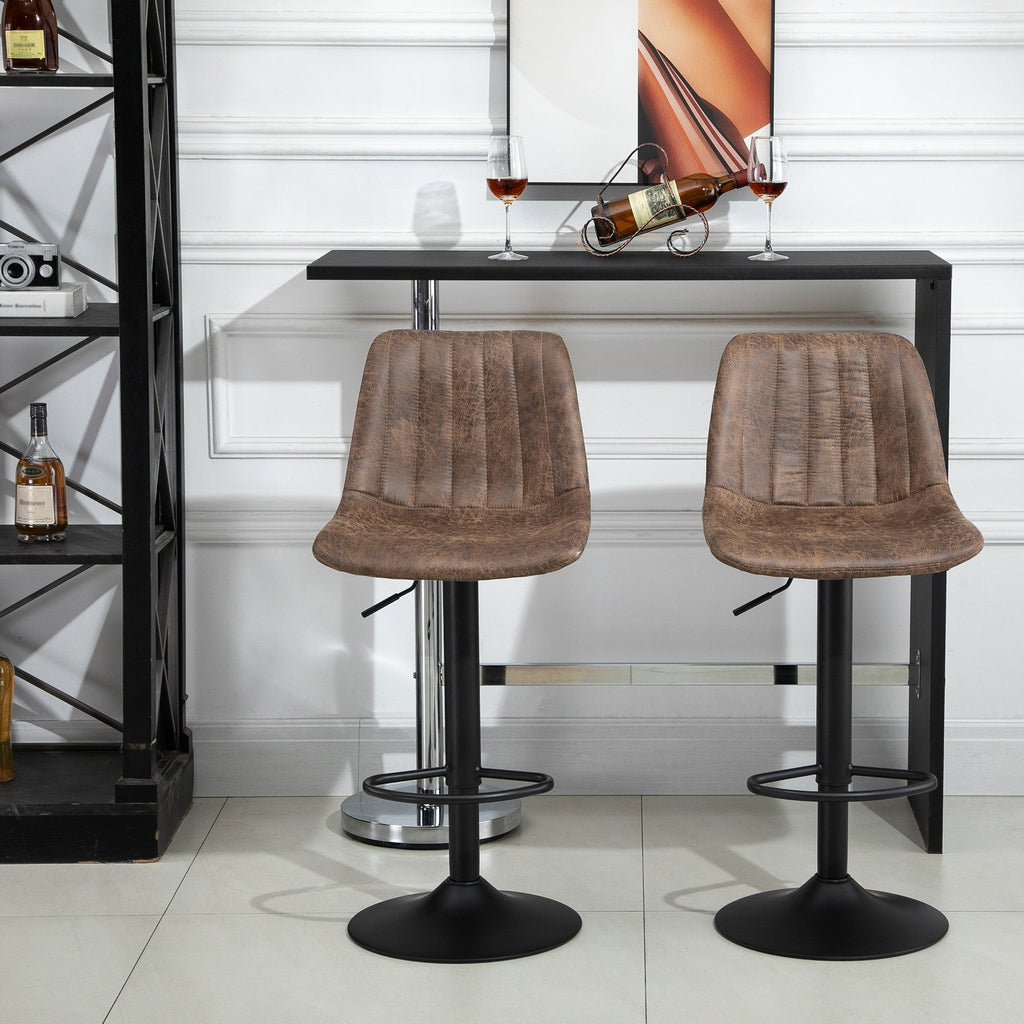EasyComfort Set 2 Sgabelli Alti da Bar in Stile Industriale with Schienale, Poggiapiedi e Altezza Regolabile, Sedia in Microfibra, Marrone