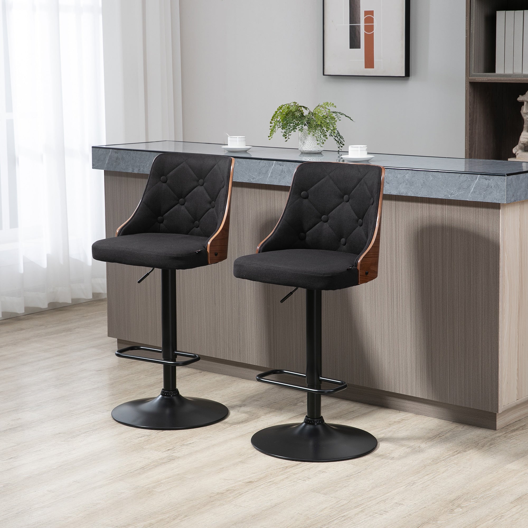 EasyComfort Set 2 Sgabelli Alti Girevoli da Cucina e Bar, Moderni ad Altezza Regolabile in Tessuto Traspirante, 47.5x50x93.5-116 cm