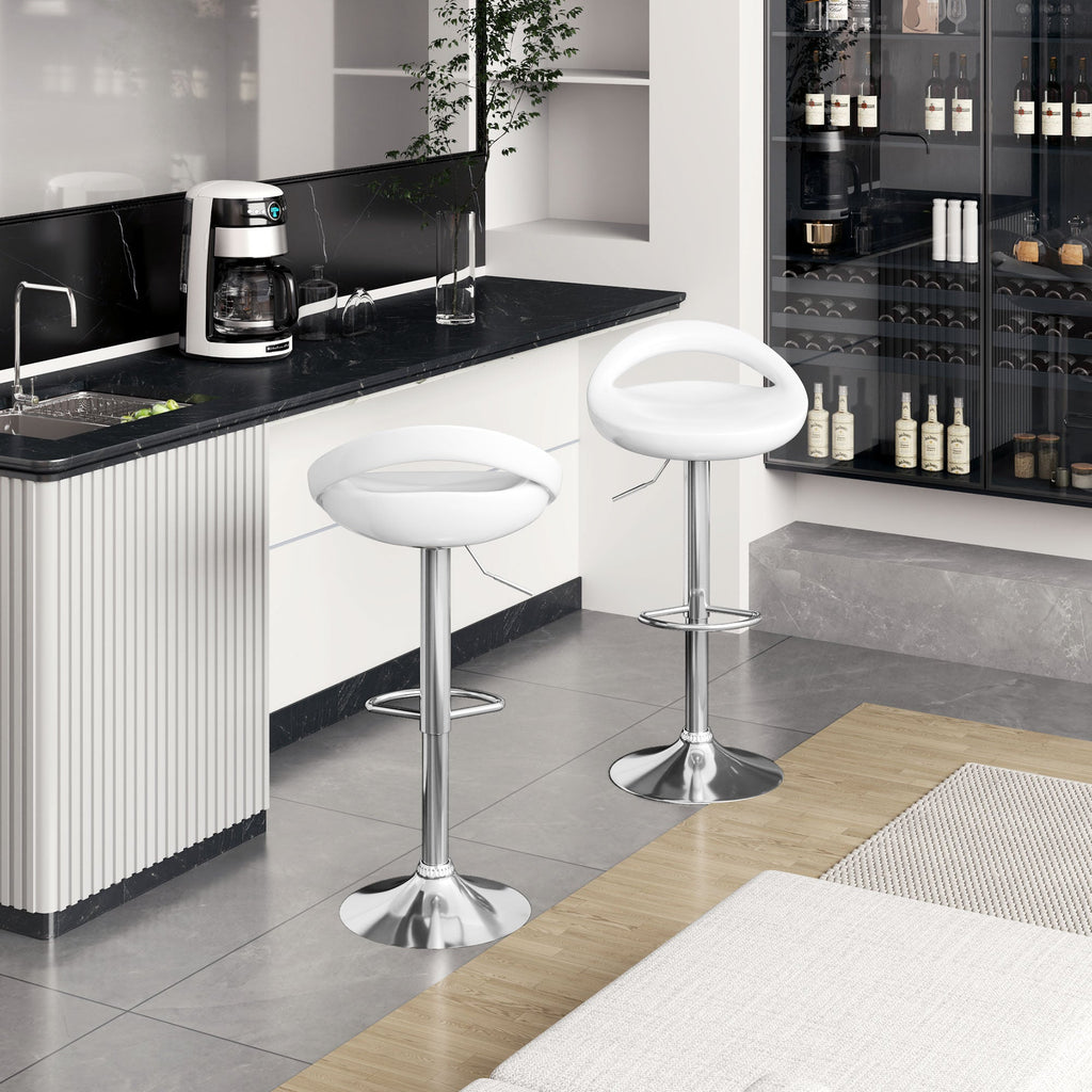 EasyComfort Set di 2 Sgabelli Alti Moderno da Bar Girevoli with Poggiapiedi, Seduta Regolabile in Acciaio, Struttura in metallo, white