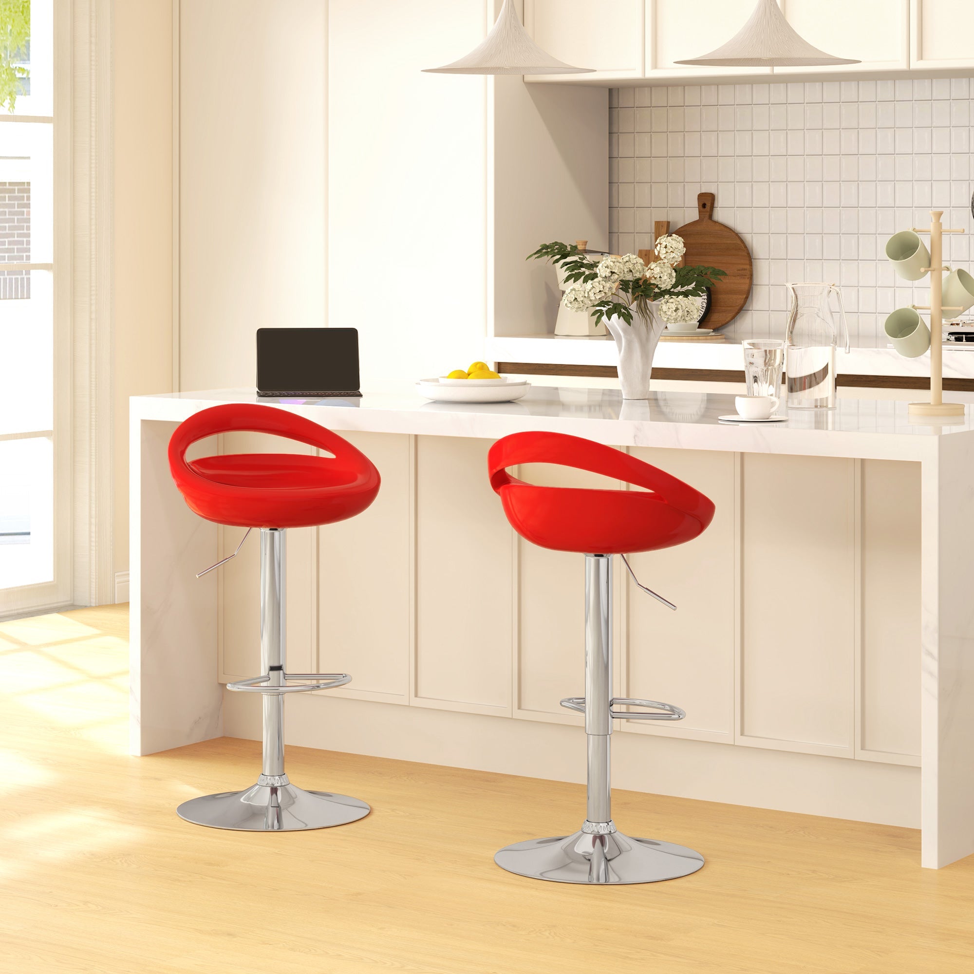 EasyComfort Set van 2 barkrukken, draaibaar en in hoogte verstelbaar, rood