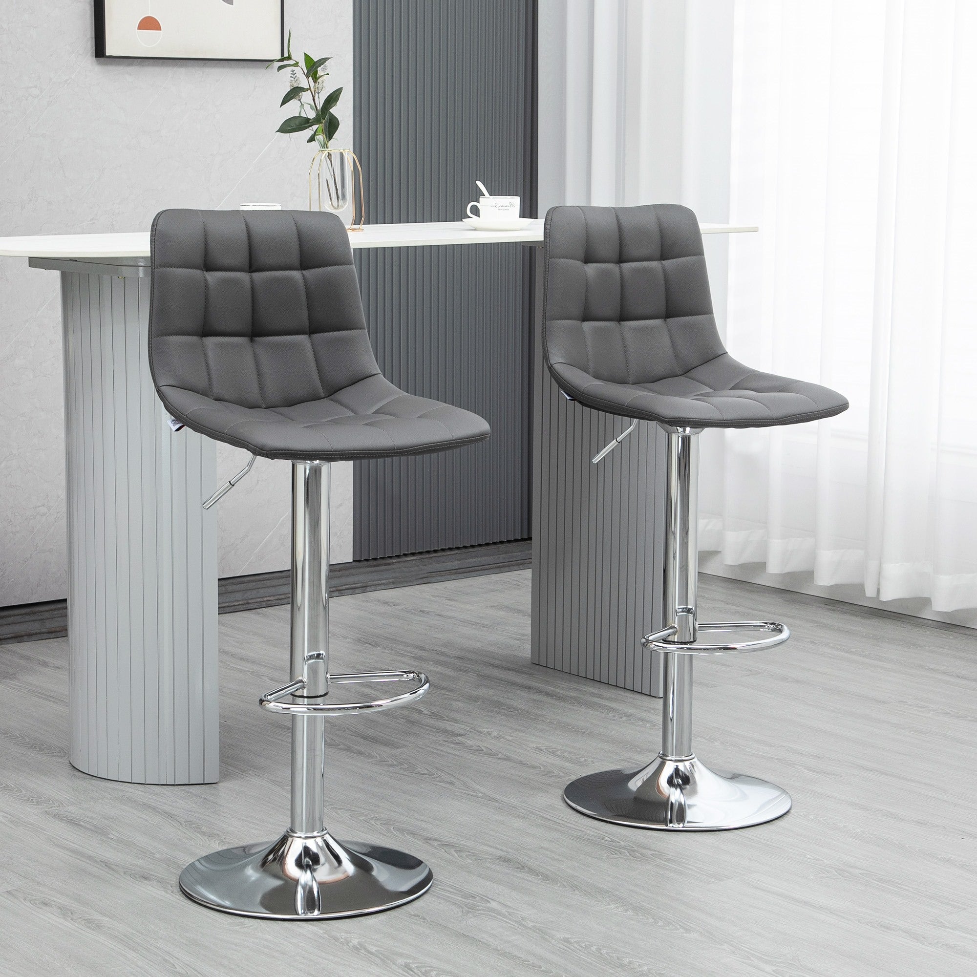 EasyComfort Set 2 Sgabelli Alti Moderno da Bar Girevoli with Schienale e Poggiapiedi, Sedia with Altezza regolabile, 42x45x89-110cm, Grigio