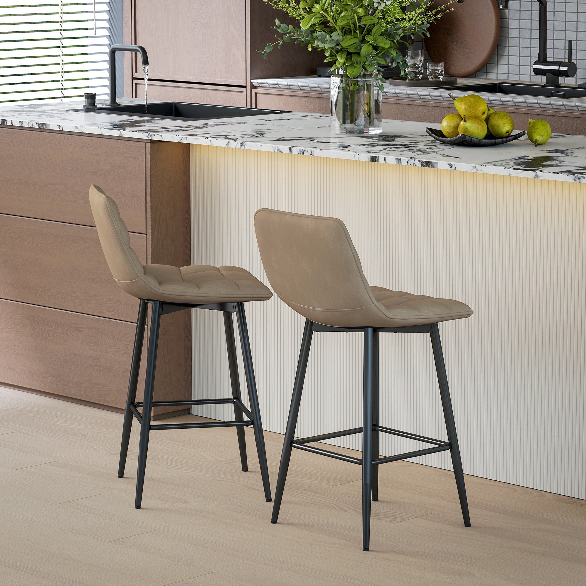 EasyComfort Set van 2 barkrukken met rugleuning, bruin