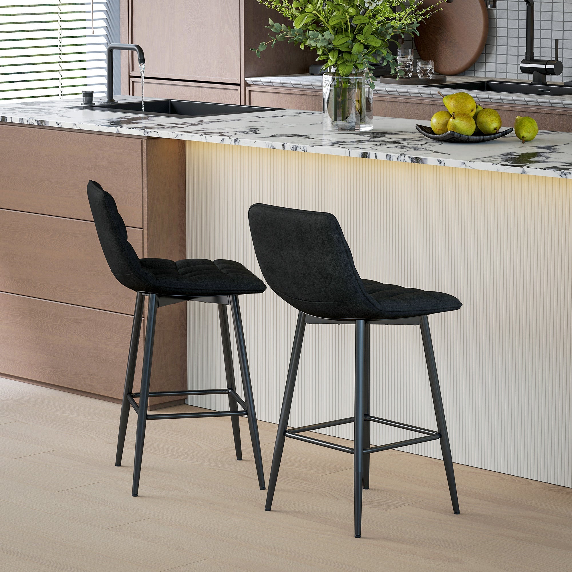 EasyComfort Set 2 barkrukken fluweellook 45x47x84 cm zwart