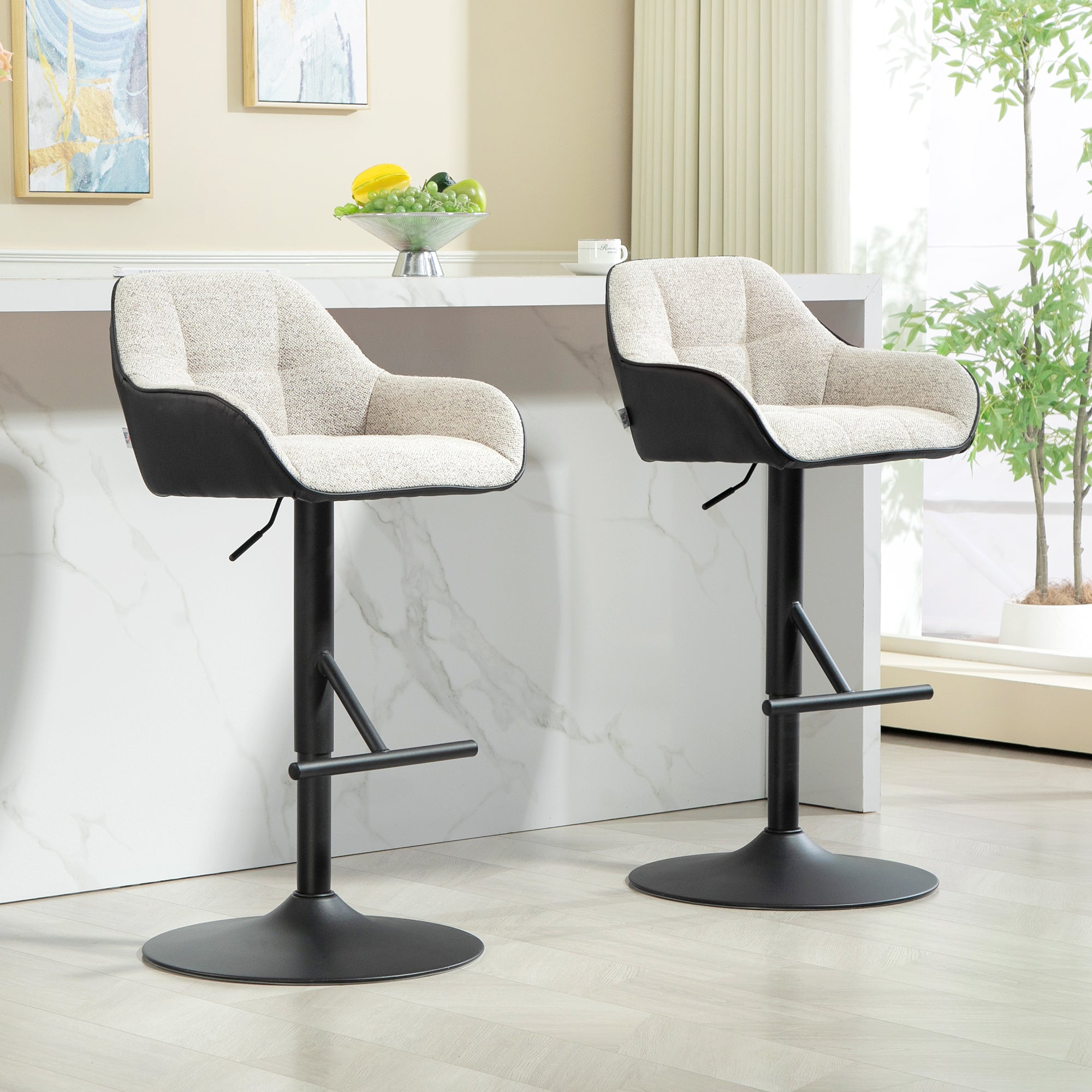 EasyComfort Set van 2 Barkrukken gestoffeerd, verstelbaar, lichtgrijs/zwart
