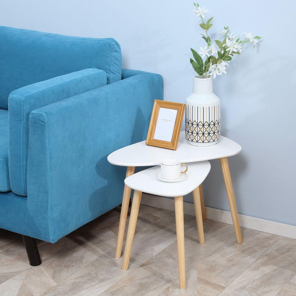 Easycomfort Set 2 Tavolini da Salotto Impilabili Stile Nordico with Gambe in Legno, white