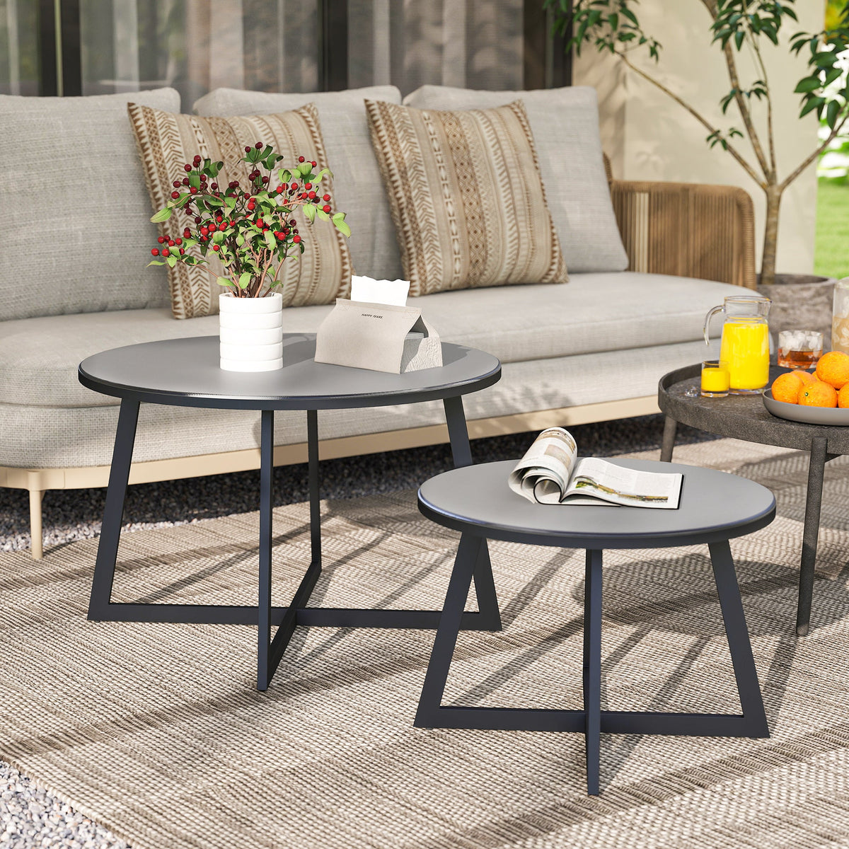 EasyComfort set 2 bijzettafels buiten Ø70 x 45A cm & Ø50 x 35A cm, grijs