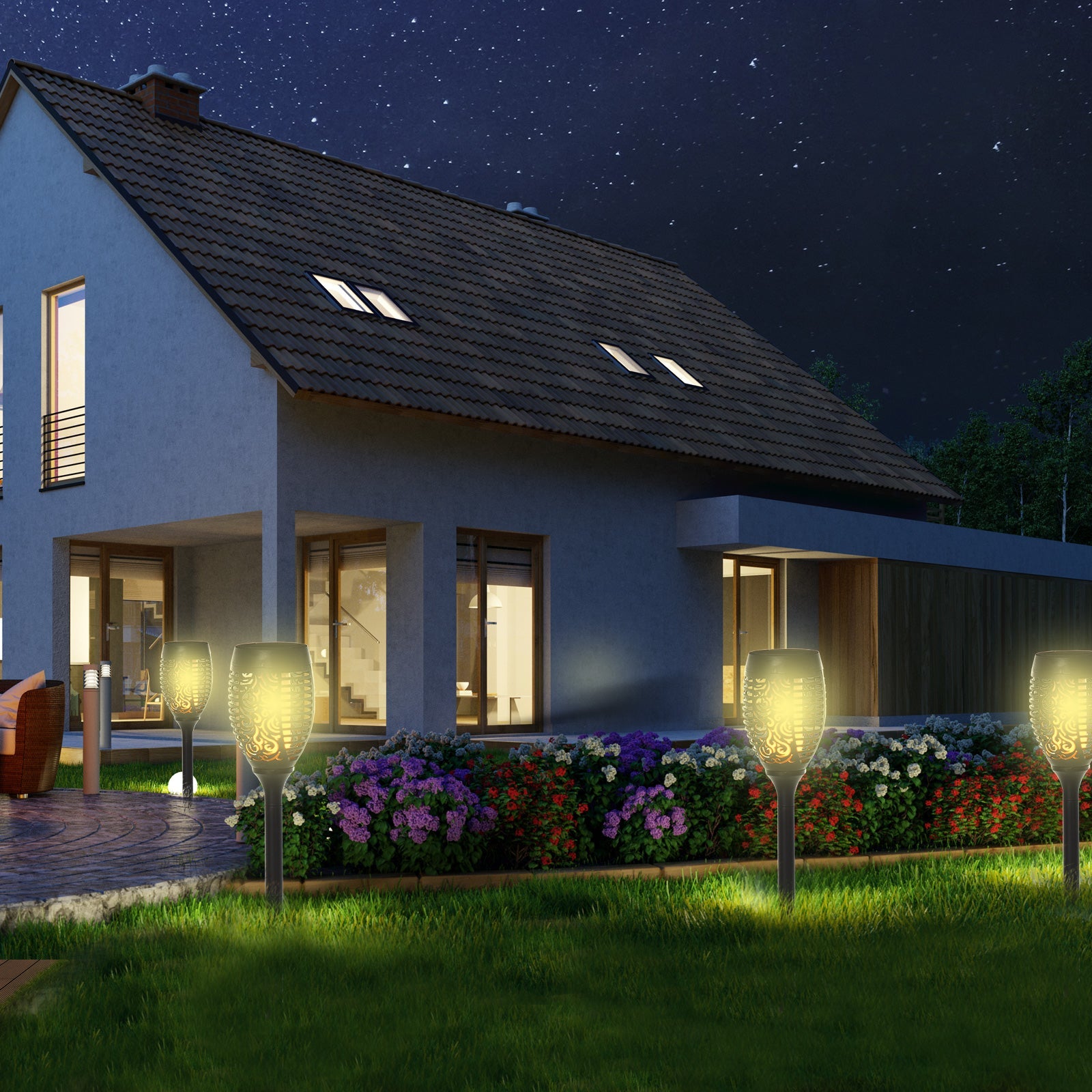 EasyComfort Set 4 LED-solarlampen buiten met piketten