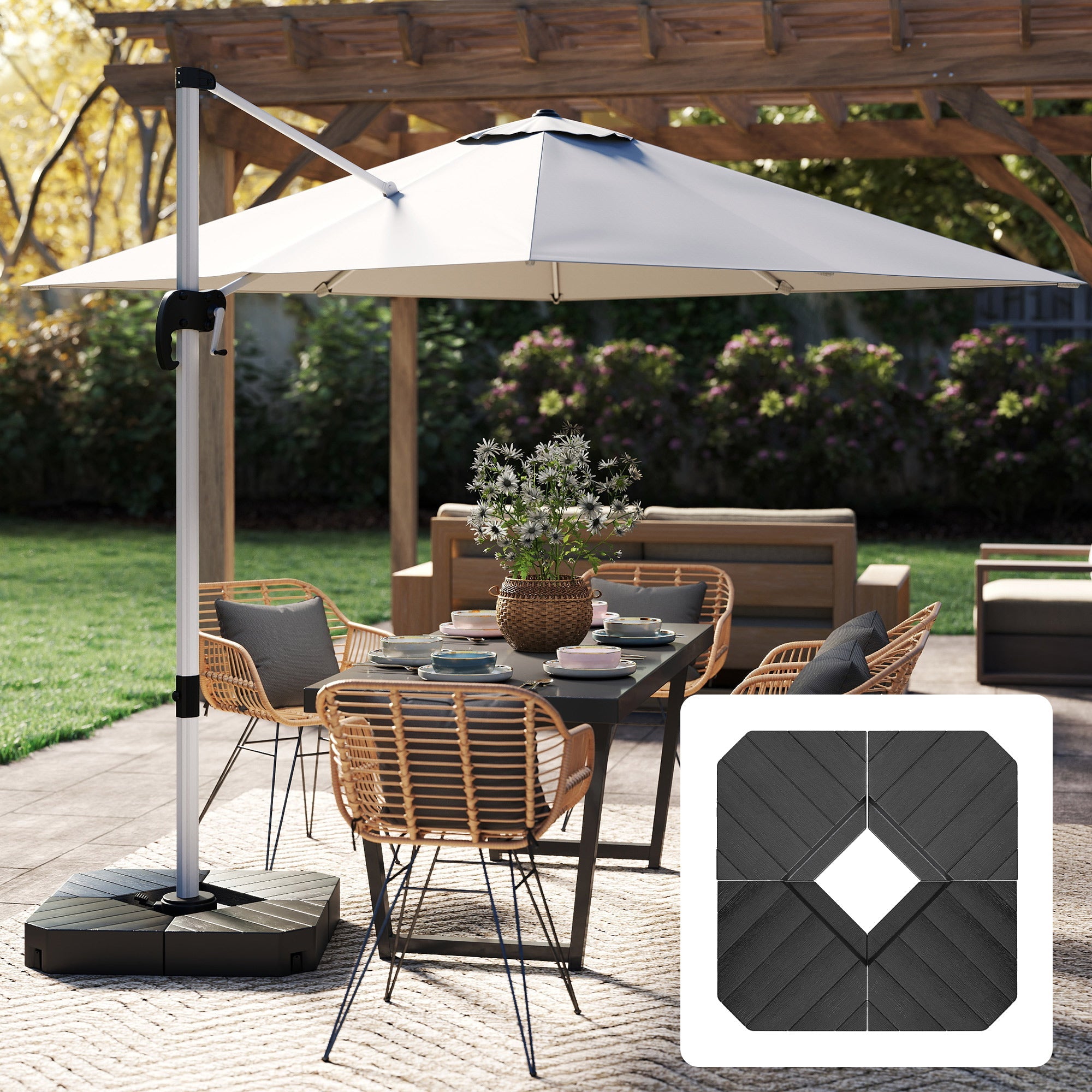 EasyComfort Set 4 Mattonelle Base per Ombrellone a Braccio Riempibili with Acqua o Sabbia fino a 80 kg, black