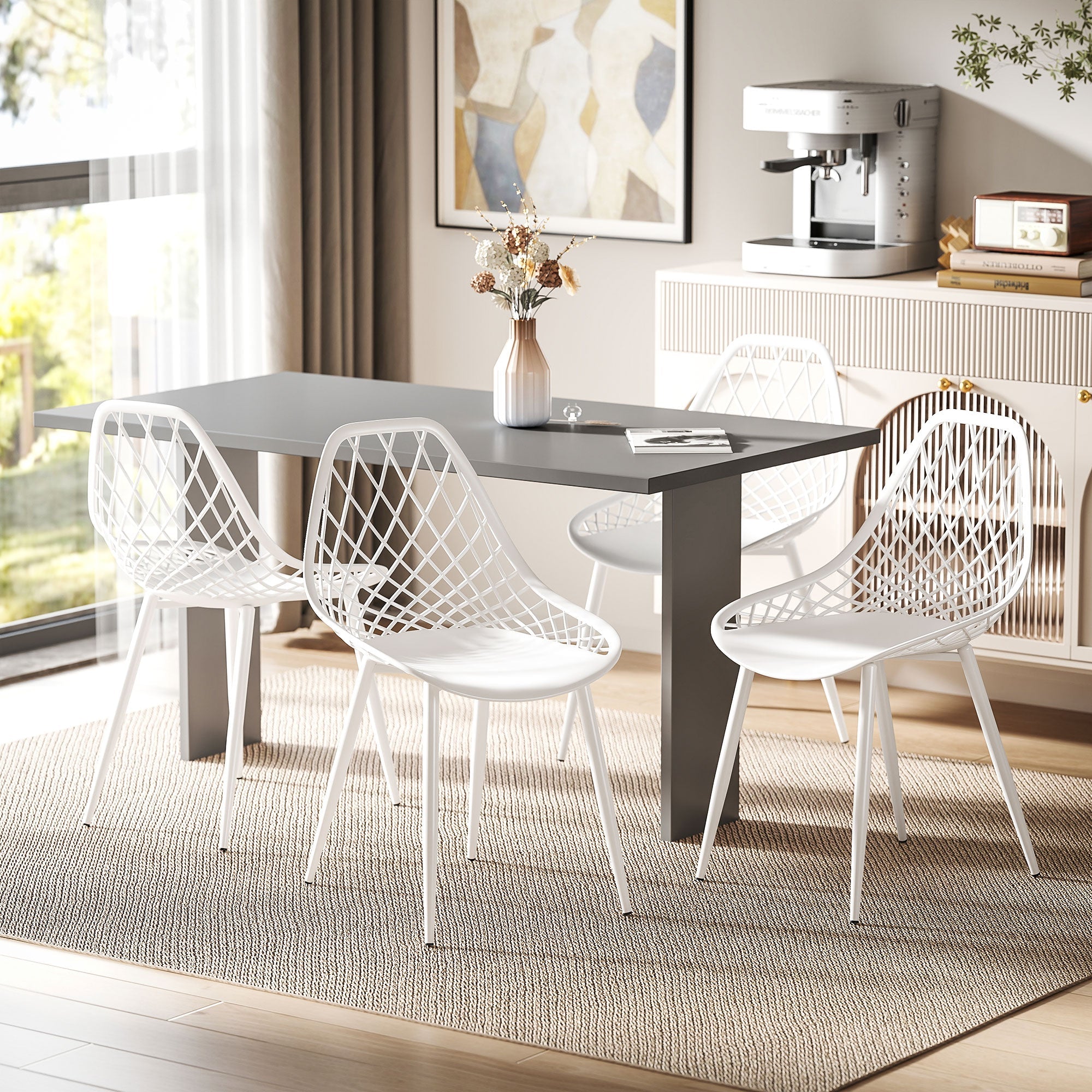 EasyComfort Set van 4 moderne eetkamerstoelen, wit