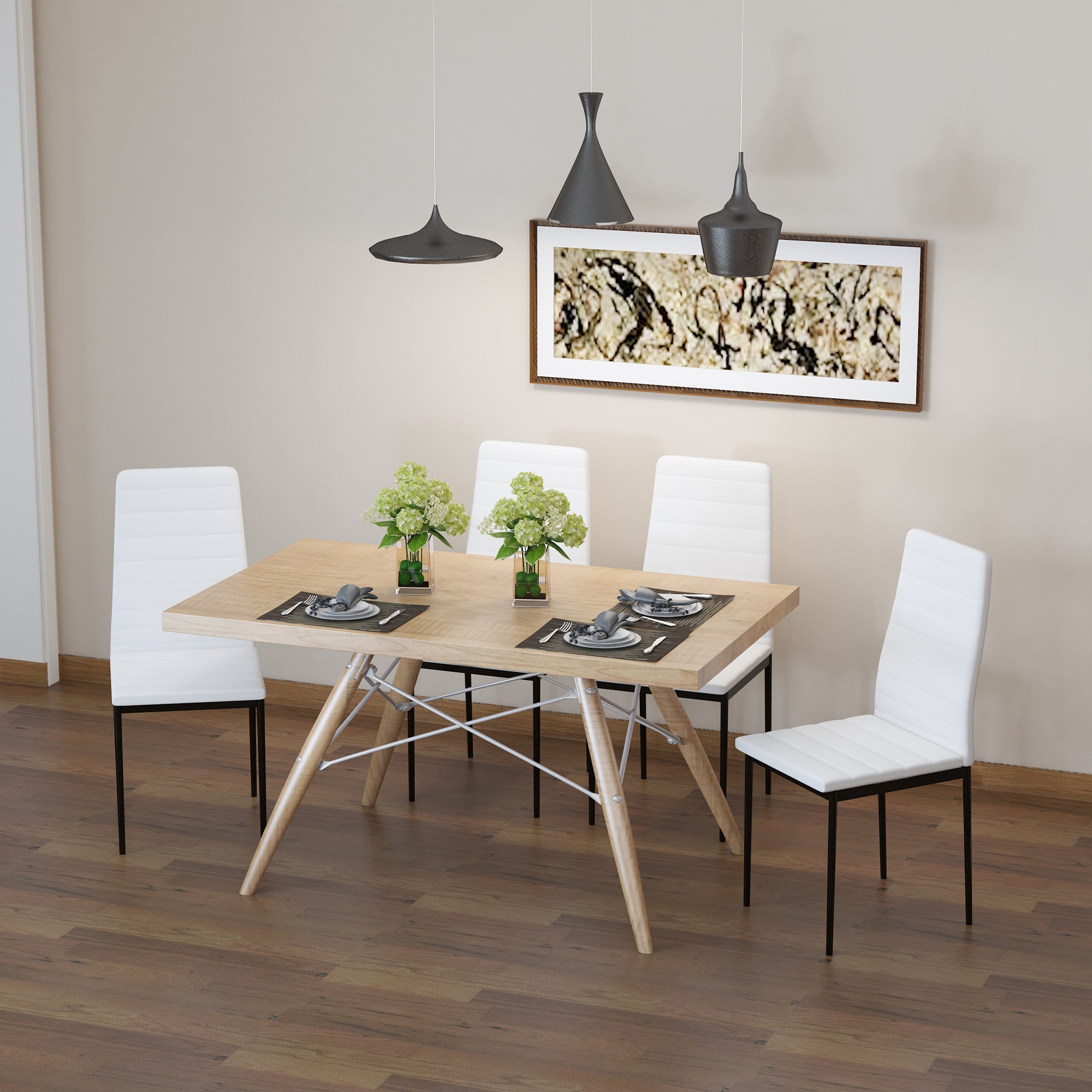 EasyComfort Set 4 Sedie per Soggiorno Imbottite in Tessuto, Sedie Sala da Pranzo Moderne with Gambe in Metallo, Capacità 120 kg, white