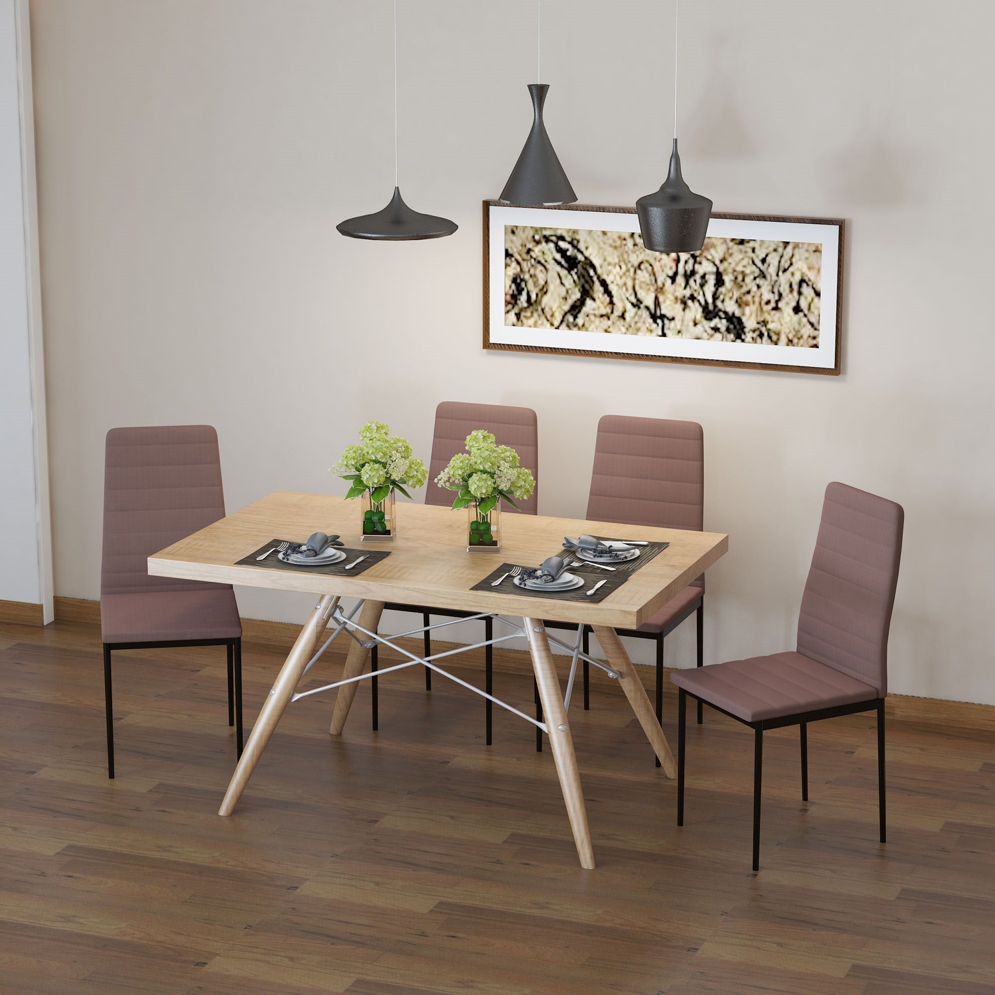 Easycomfort Set 4 Sedie Imbottite per Soggiorno o Sala da Pranzo, Sedie da Cucina Moderne, in Metallo e Tessuto Cachi
