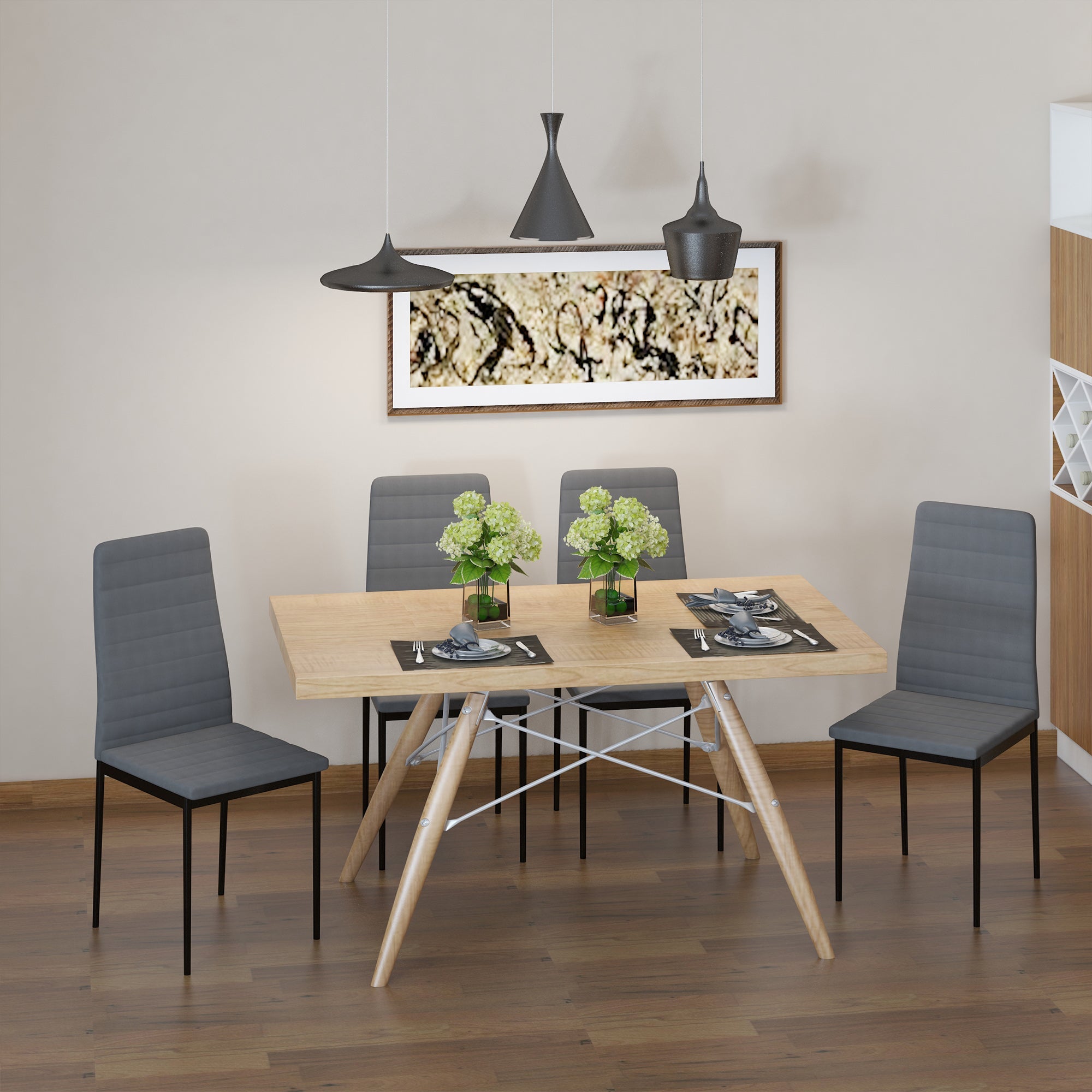 EasyComfort Set 4 Sedie per Soggiorno Imbottite in Tessuto, Sedie Sala da Pranzo Moderne with Gambe in Metallo, Capacità 120 kg, Grigio