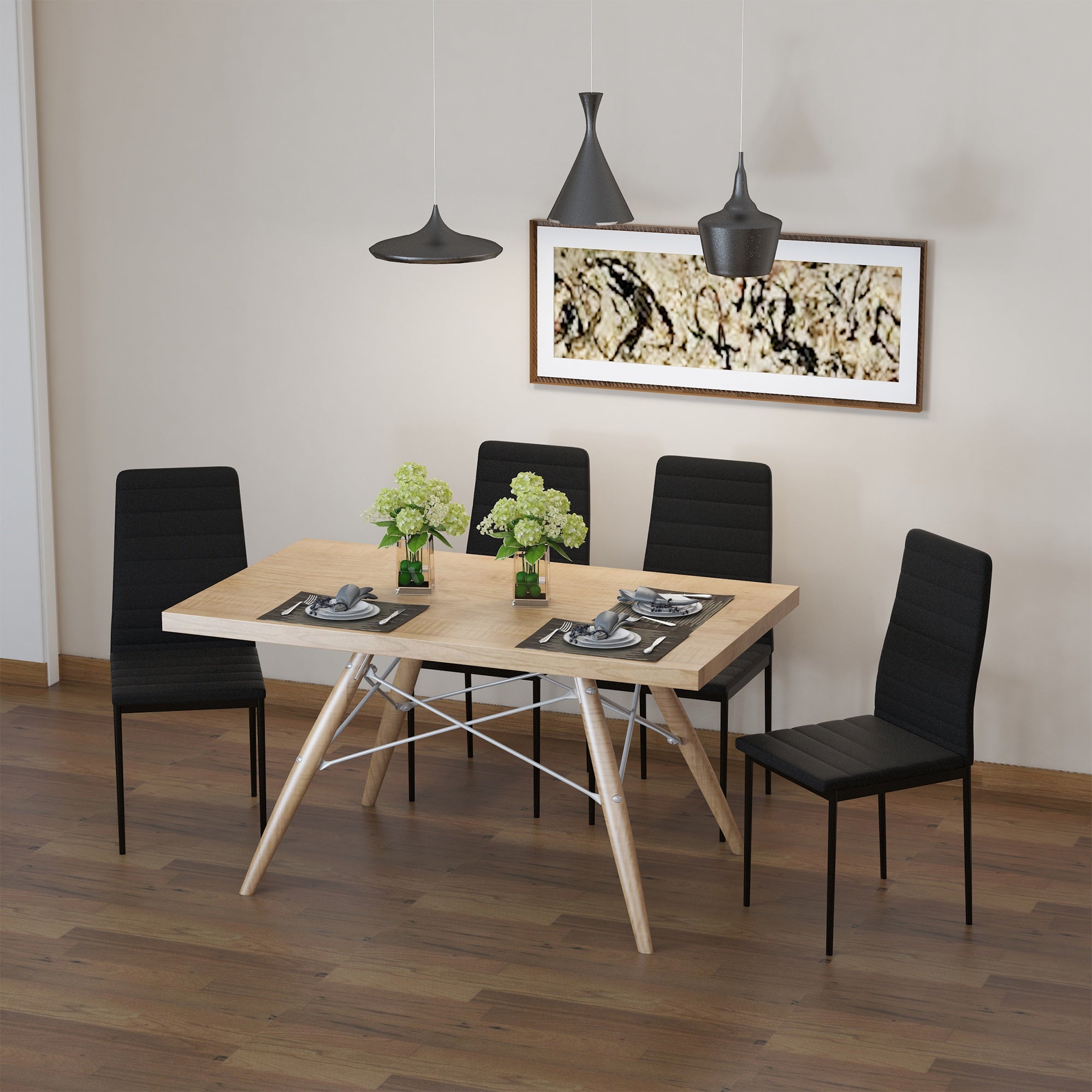 Easycomfort Set 4 Sedie Imbottite per Soggiorno o Sala da Pranzo, Sedie da Cucina Moderne, in Metallo e Tessuto black