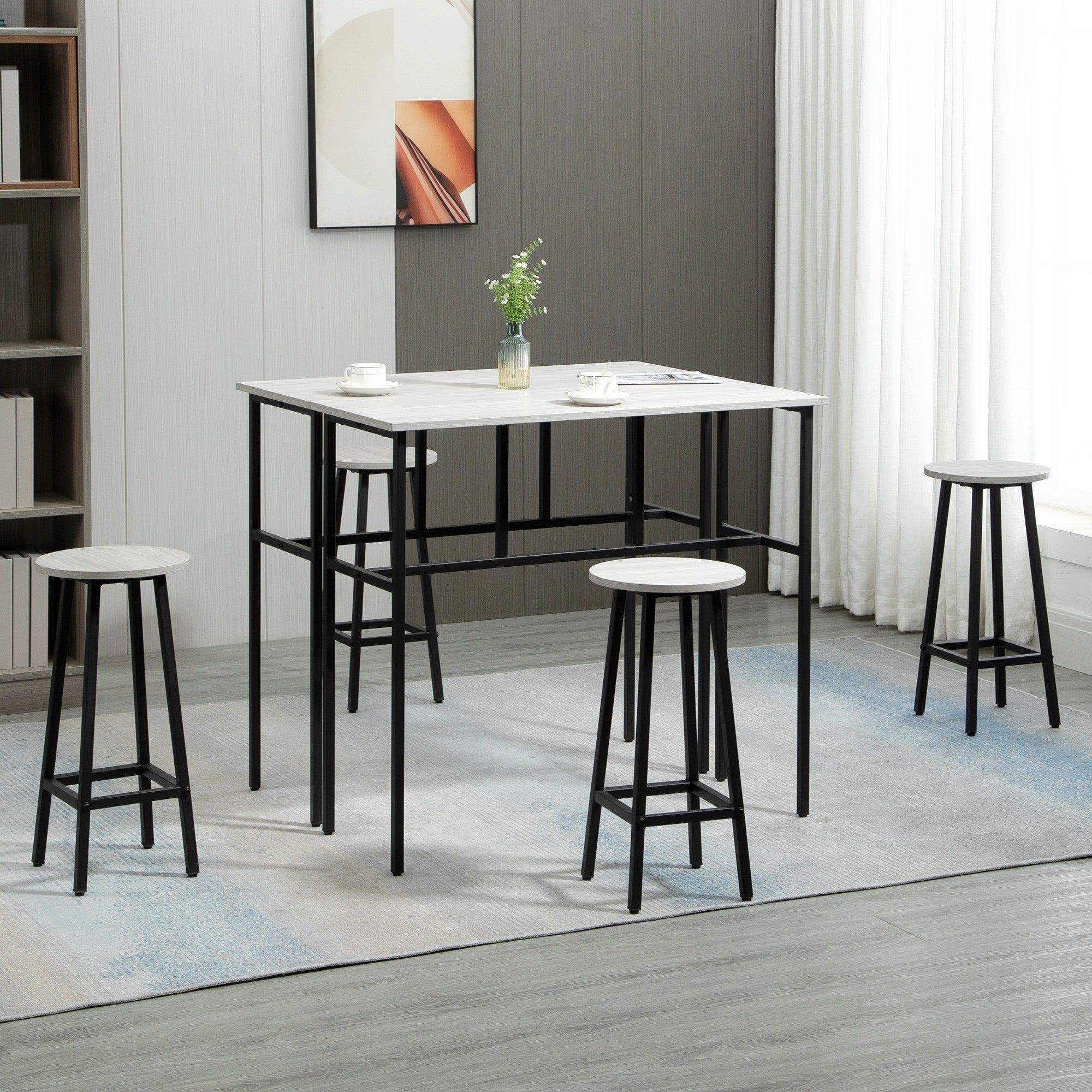 Easycomfort Set da Bar 6 Pezzi with 4 Sgabelli da Bar e 2 Tavoli Alti in Legno Truciolato e Acciaio per Cucina e Soggiorno, Grigio