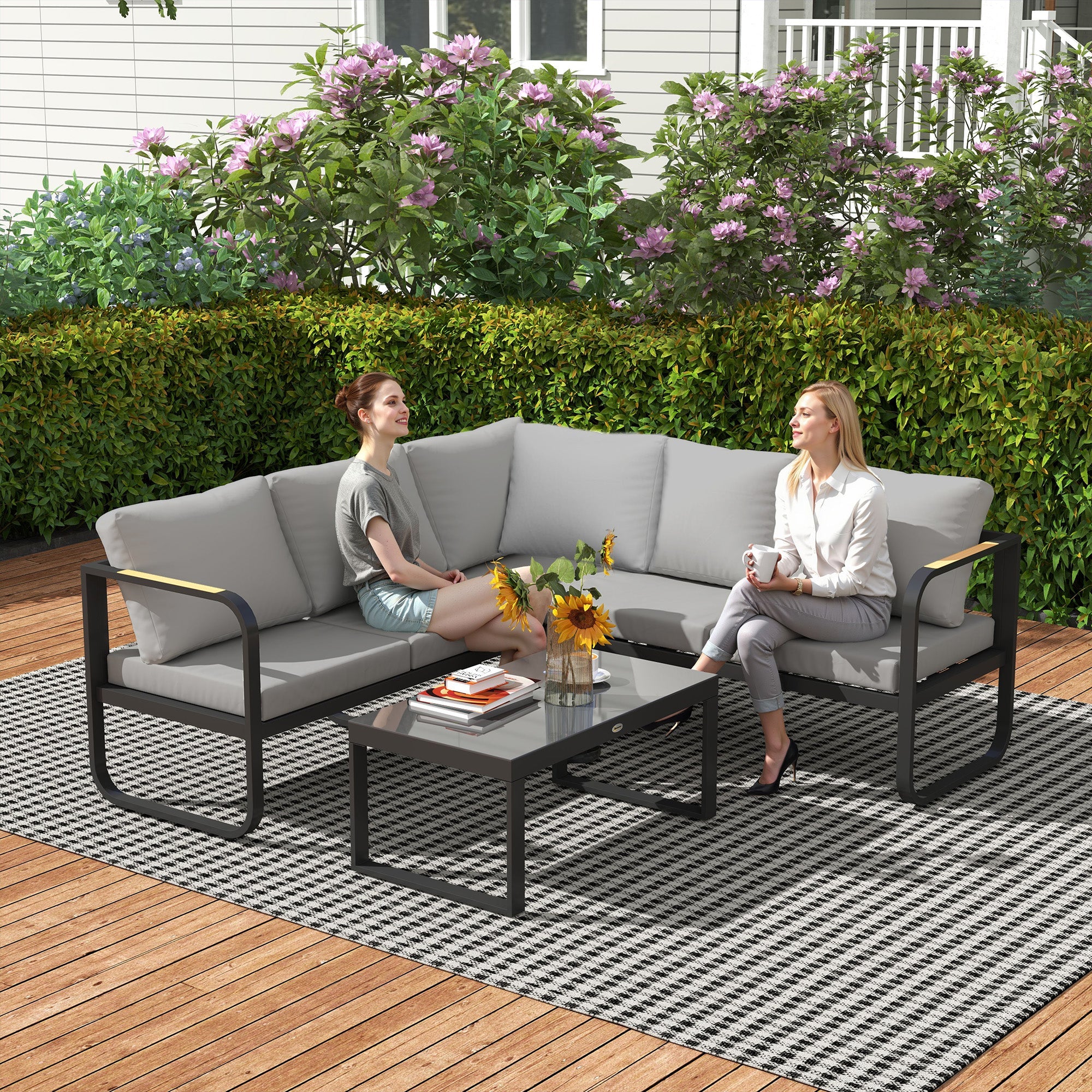 EasyComfort Set 3-delig tuinmeubelset met 3-zits bank (chaise longue)