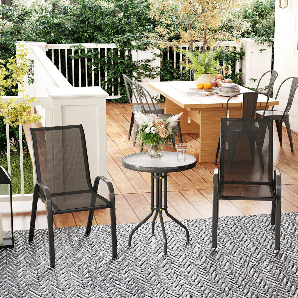 EasyComfort Set da Giardino 3 Pezzi with 2 Sedie da Giardino 54x71x93 cm e Tavolino Rotondo Ø60x71 cm in Acciaio black