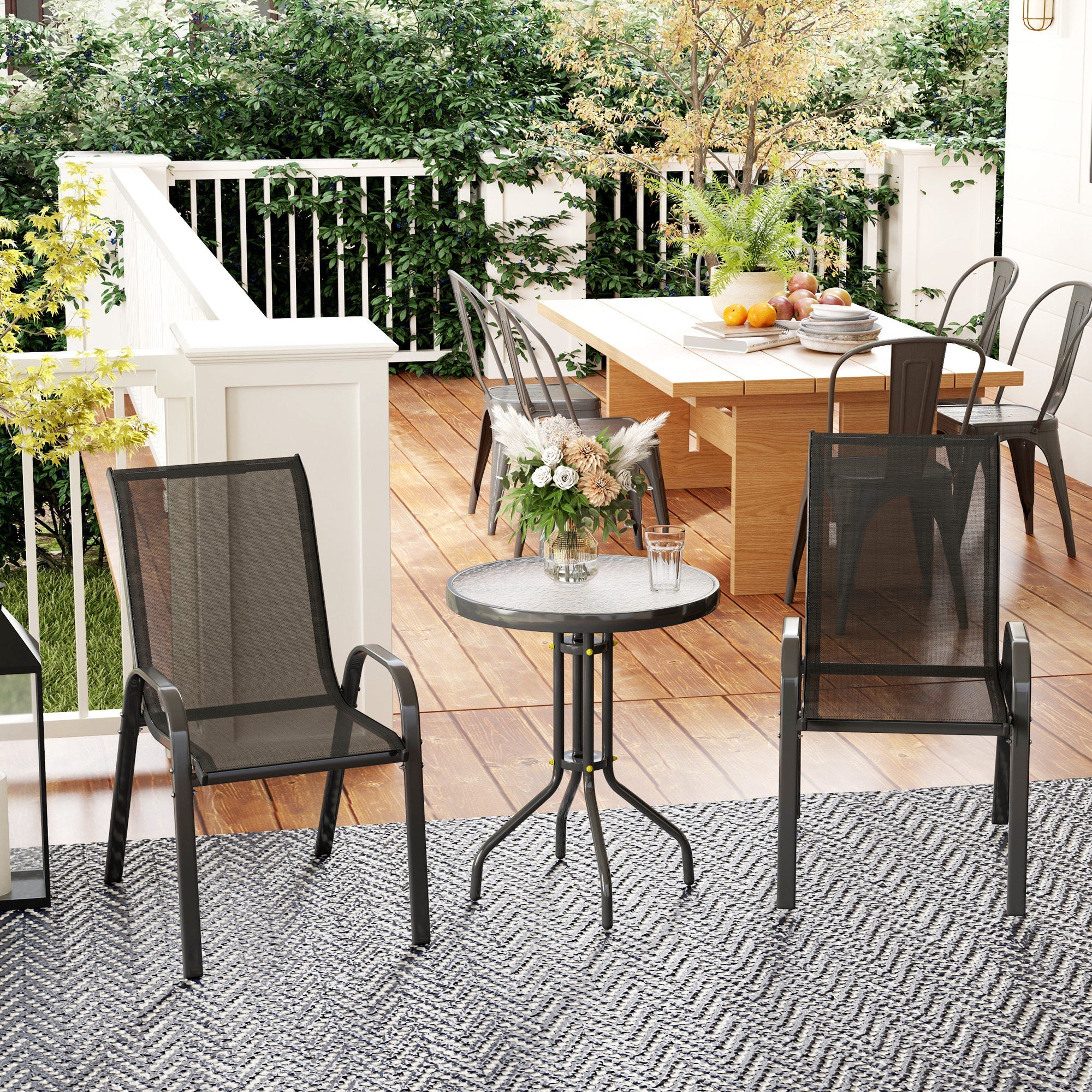 EasyComfort Set da Giardino 3 Pezzi with 2 Sedie da Giardino 54x71x93 cm e Tavolino Rotondo Ø60x71 cm in Acciaio black