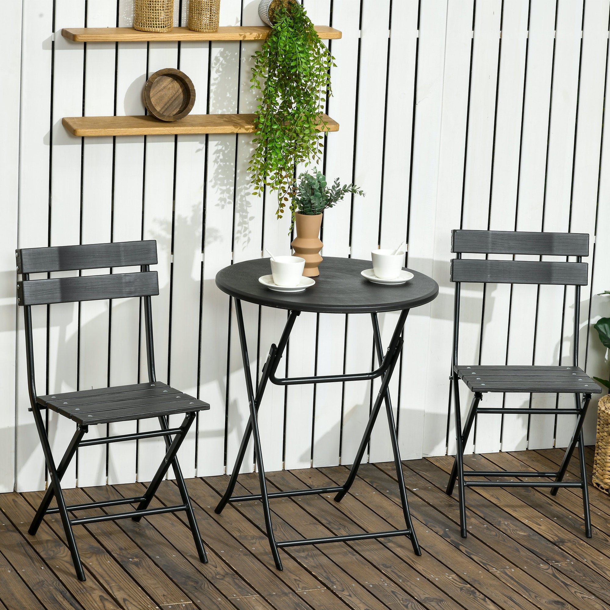 EasyComfort 3-delige tuinset met inklapbare tafel en 2 stoelen - donkergrijs