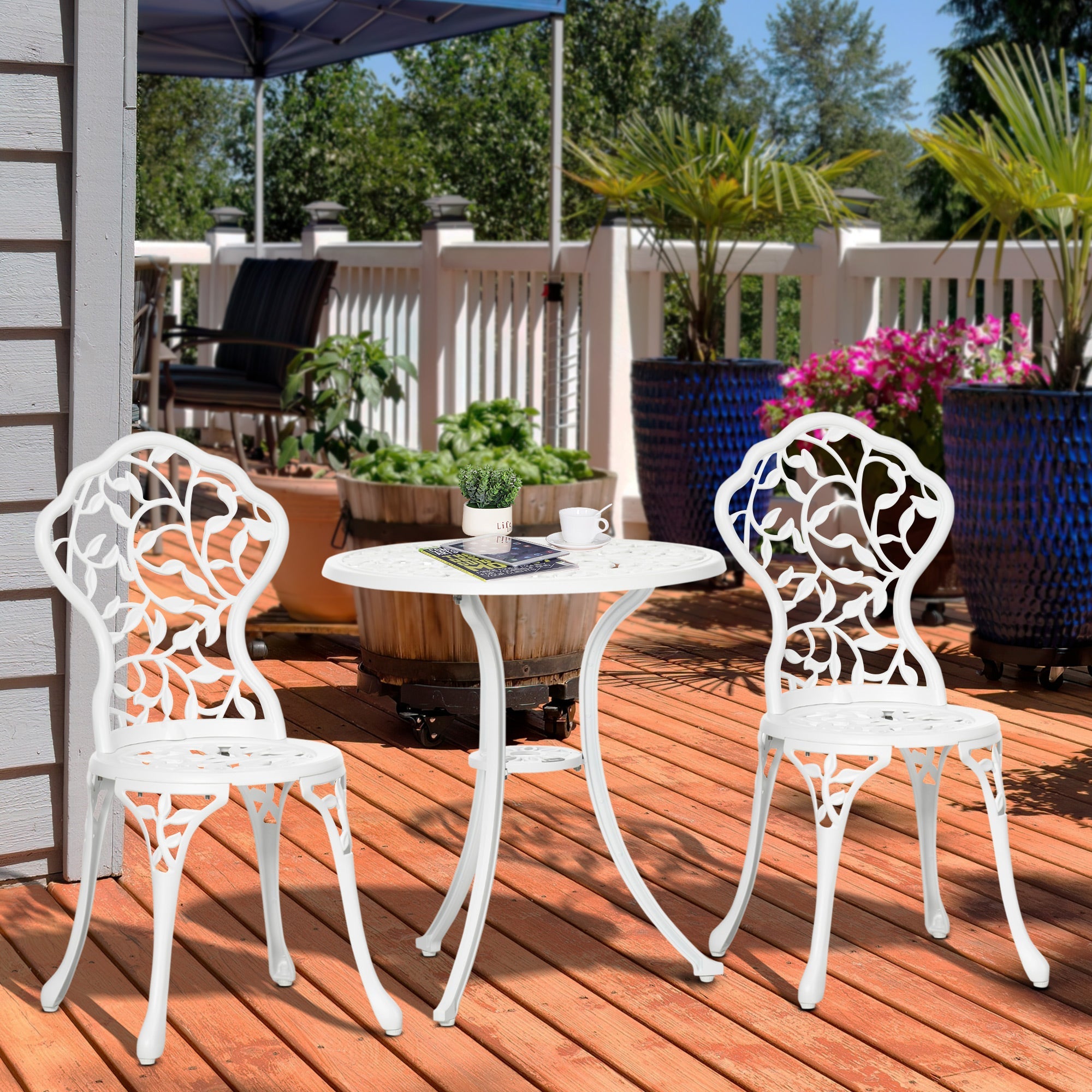 Easycomfort Set da Giardino 3 Pezzi in Alluminio white, 2 Sedie da Esterno 45x42x85.5 cm e Tavolino Rotondo Ø61x66.5 cm