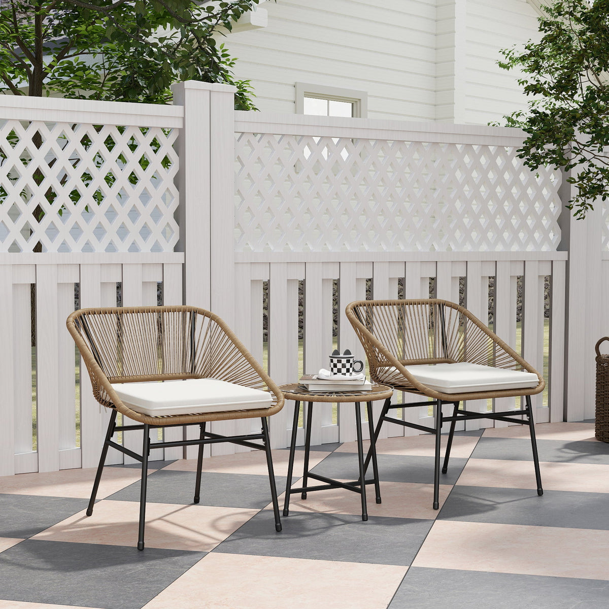 EasyComfort 3-delig tuinset rattan PE met 2 stoelen en rond tafeltje